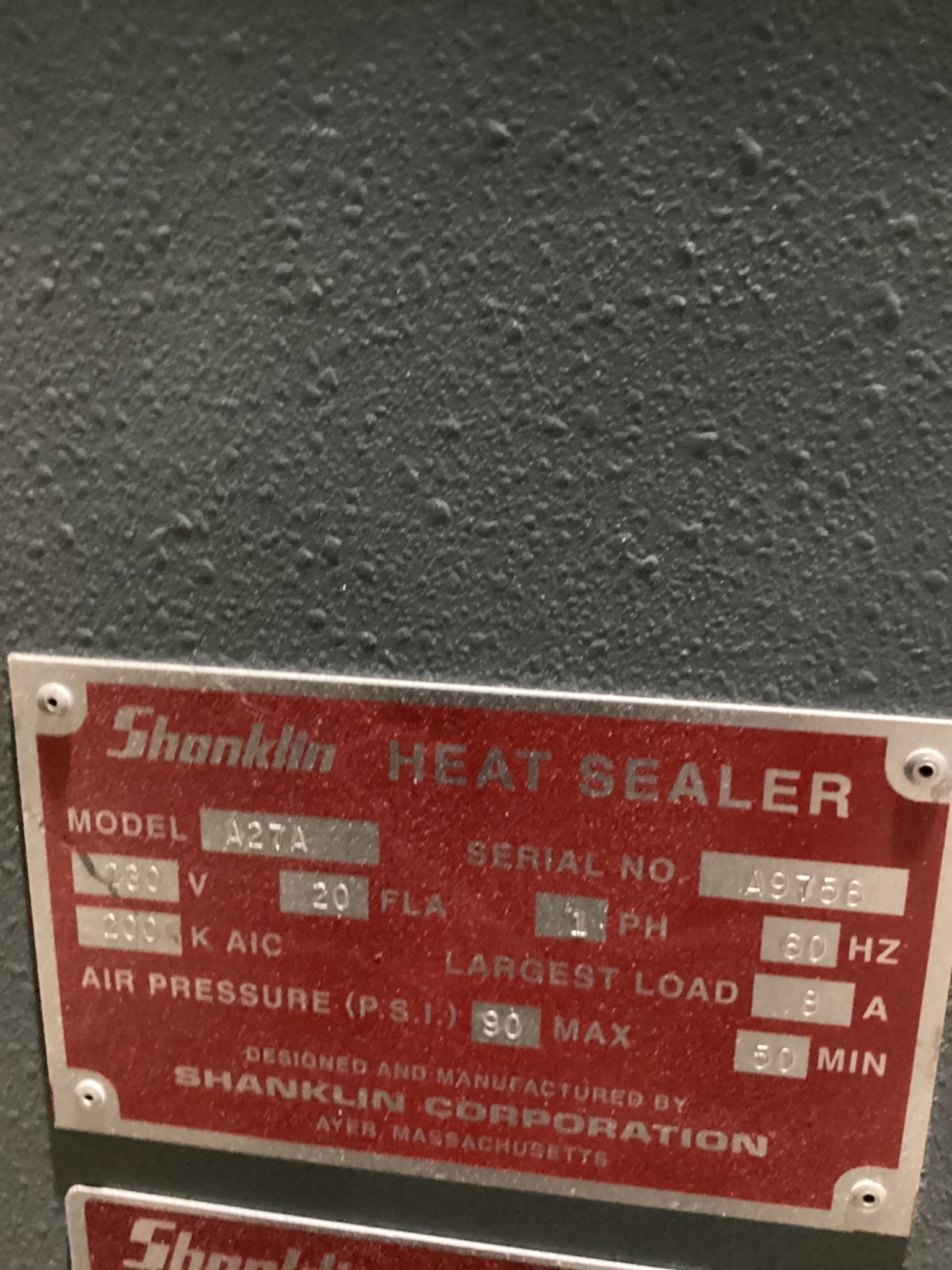 Shanklin A27A Heat Sealer USED 2