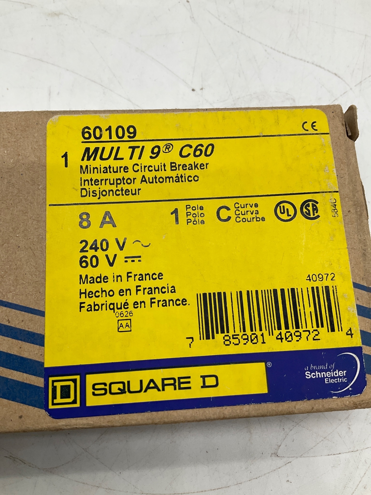 Square D 60109 Multi 9 C60 Miniature Circuit Breaker 1P C8A NEW 2