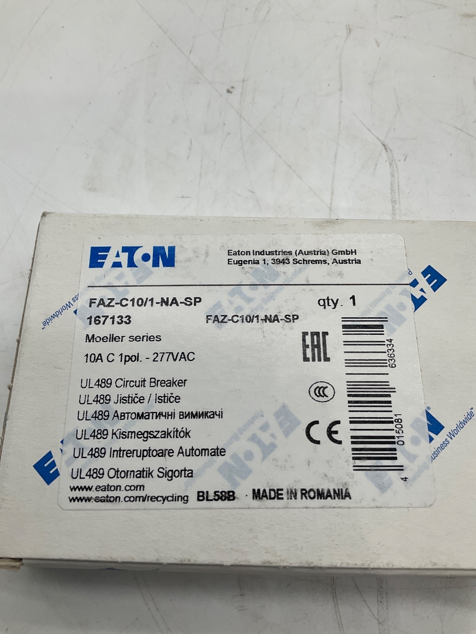 Eaton FAZ-C10/1-NA-SP Miniature Circuit Breaker 1-Pole 10A NEW 1