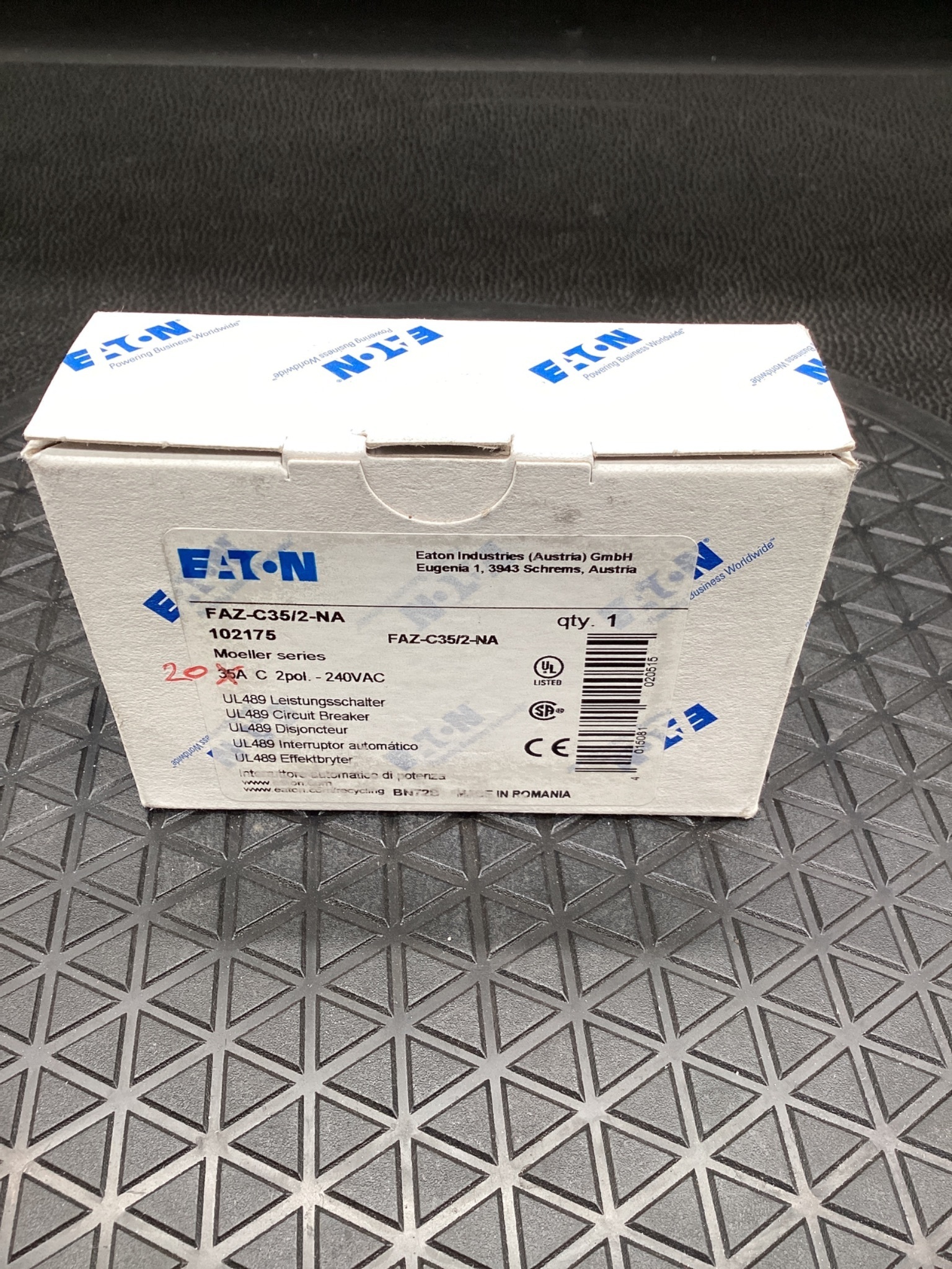 Eaton FAZ-C35/2-NA Miniature Circuit Breaker 2-Pole 35A NEW 1