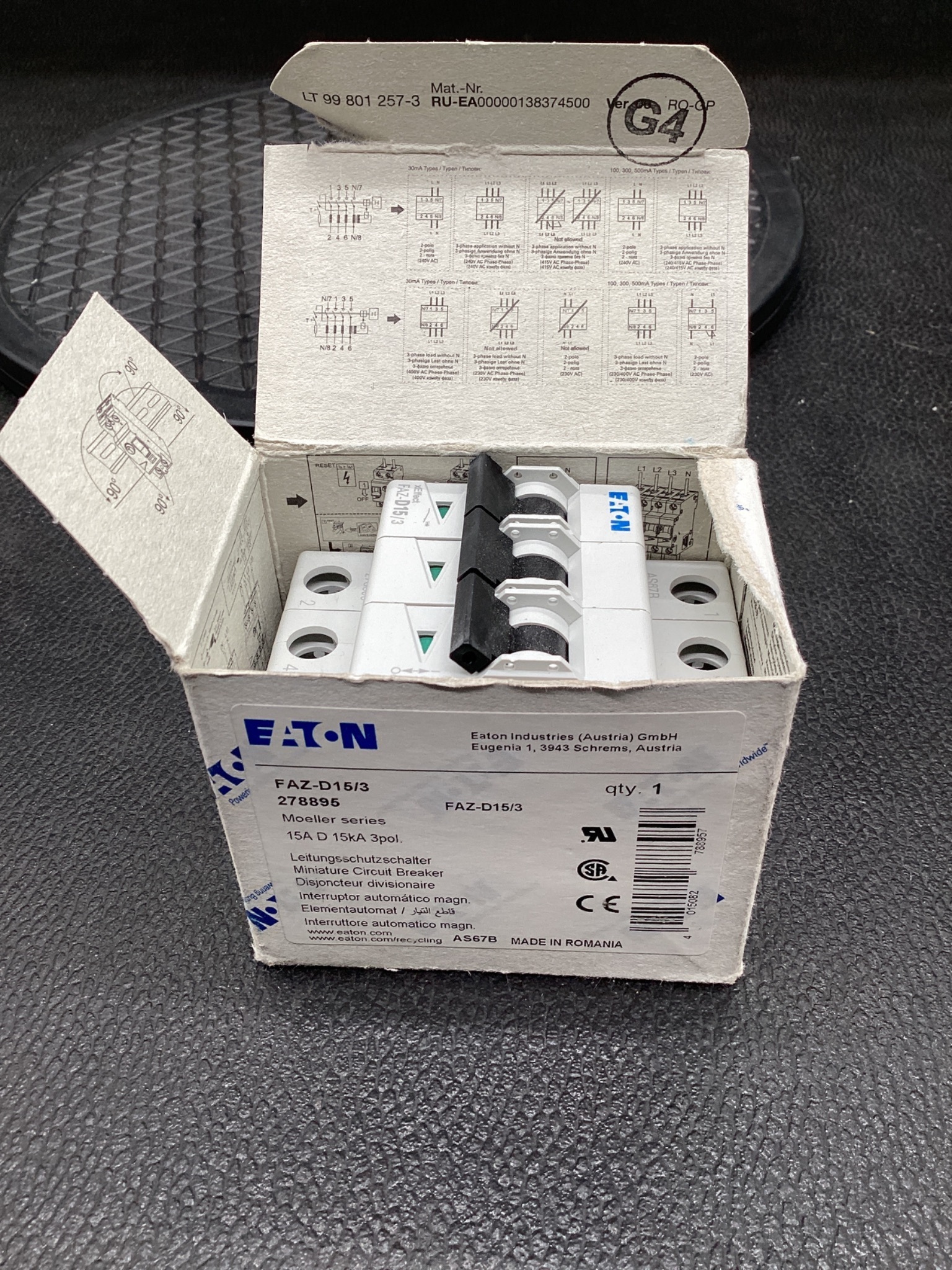 Eaton FAZ-D15/3 Miniature Circuit Breaker 3-Pole 15A NEW 4