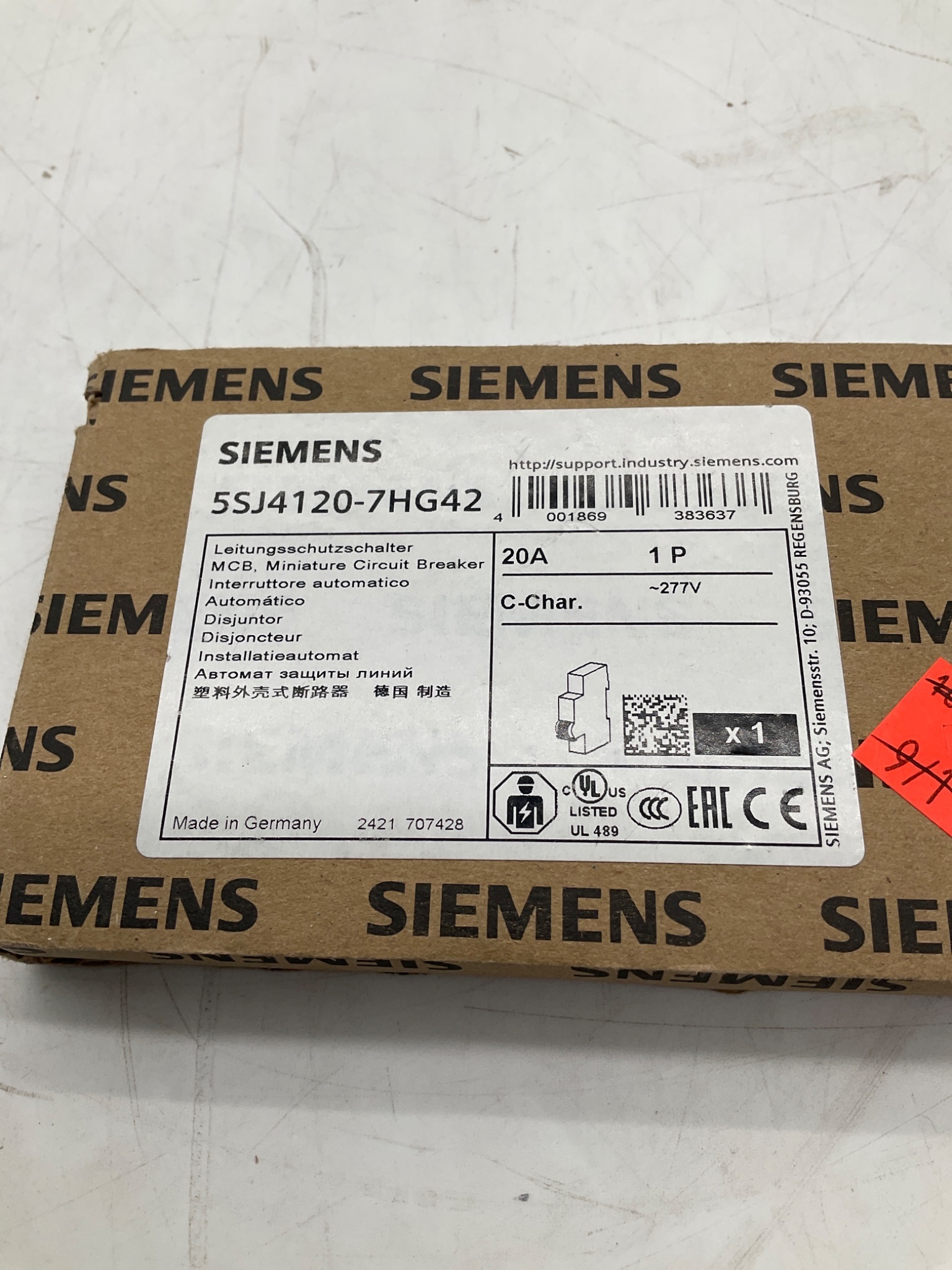 Siemens 5SJ4120-7HG42 Miniature Circuit Breaker 1-Pole 20A NEW 2