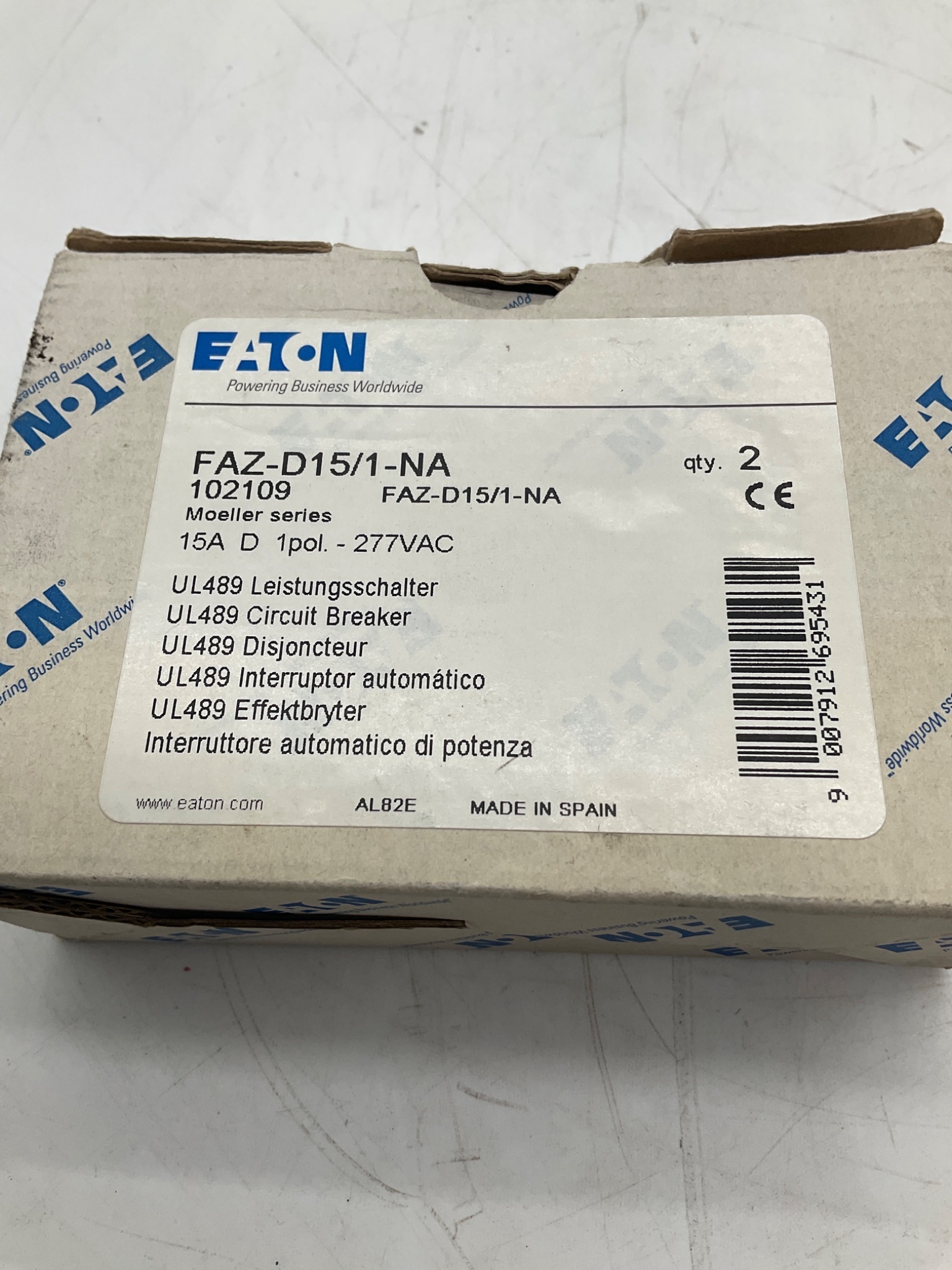 Eaton FAZ-D15/1-NA Miniature Circuit Breaker 1-Pole 15A NEW 3