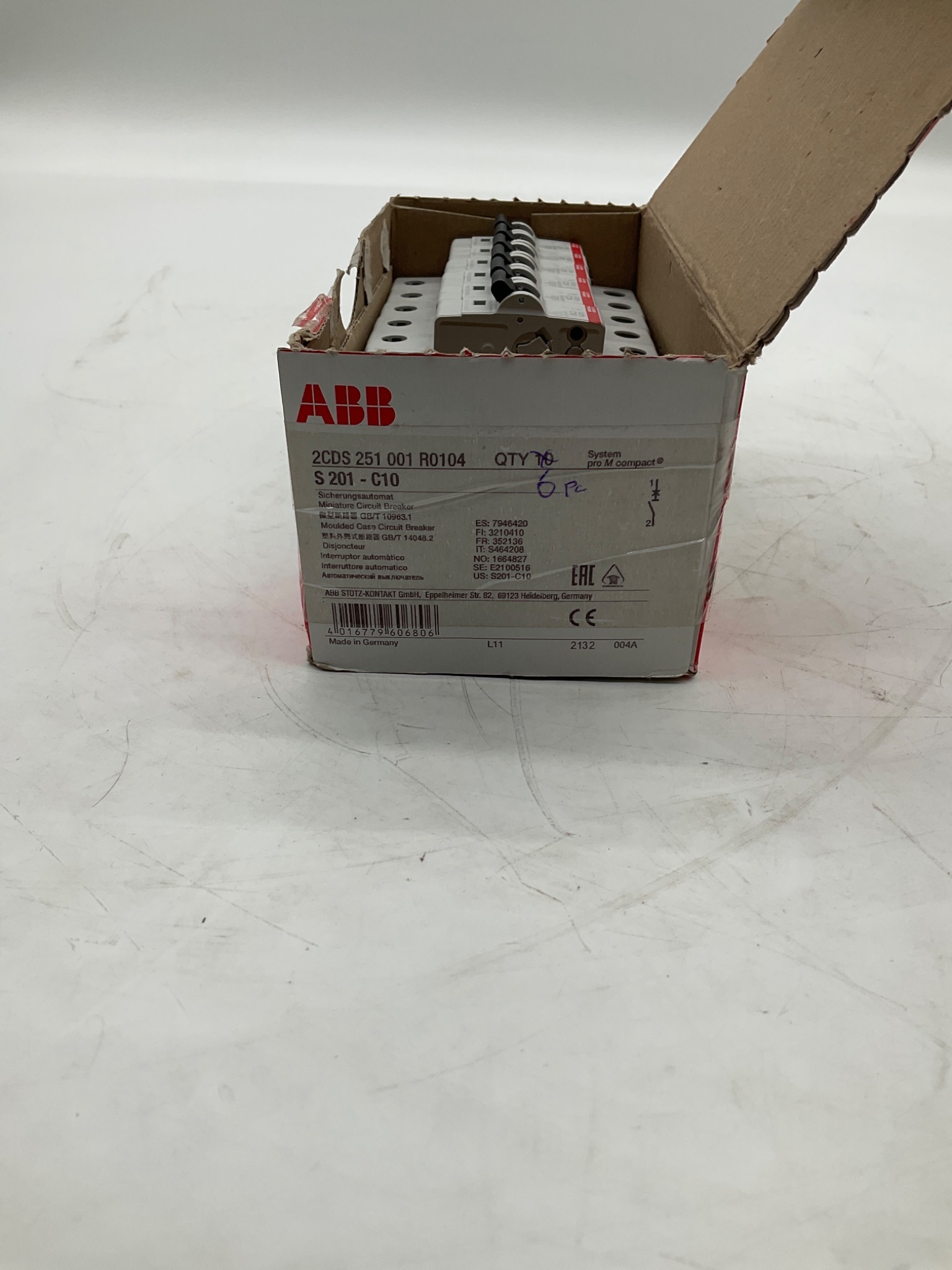 ABB S201-C10 Miniature Circuit Breaker 1-Pole 10A (Box of 6) NEW 2