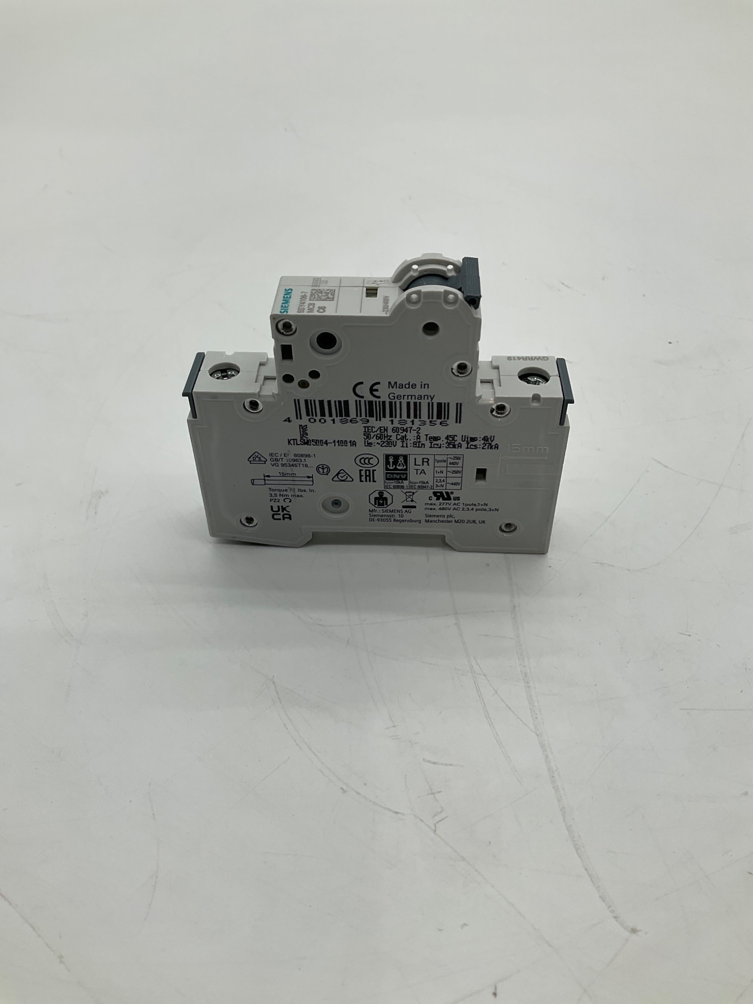 Siemens 5SY4106-7 Miniature Circuit Breaker C6 1-Pole USED 0