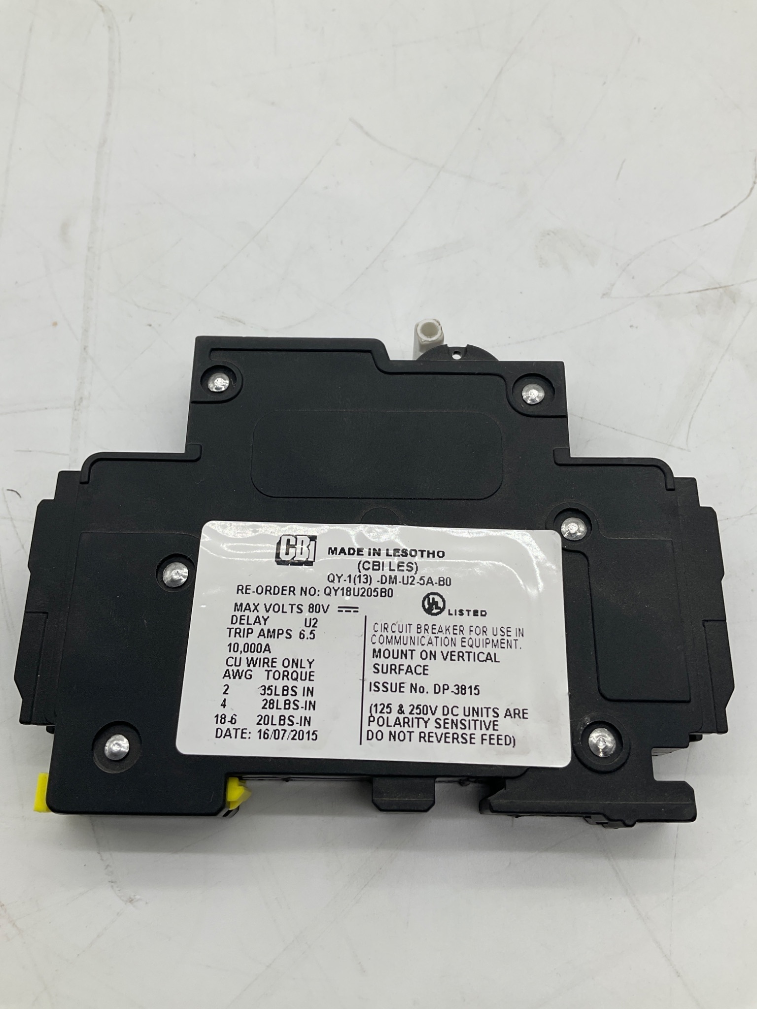 CBI Electric QY-1(13)-DM-U2-5A-B0 Hydraulic Magnetic Circuit Breaker 6.5A USED 1