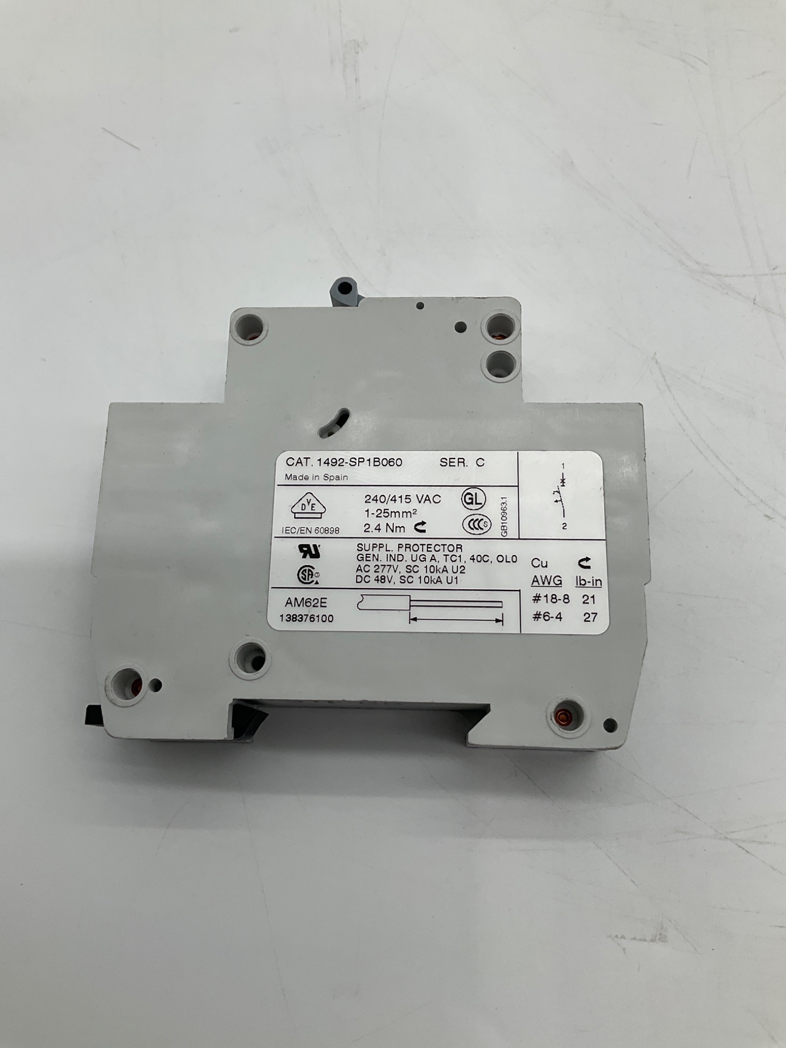 Allen-Bradley 1492-SP1B060 Supplementary Protector 6A 1-Pole USED 2
