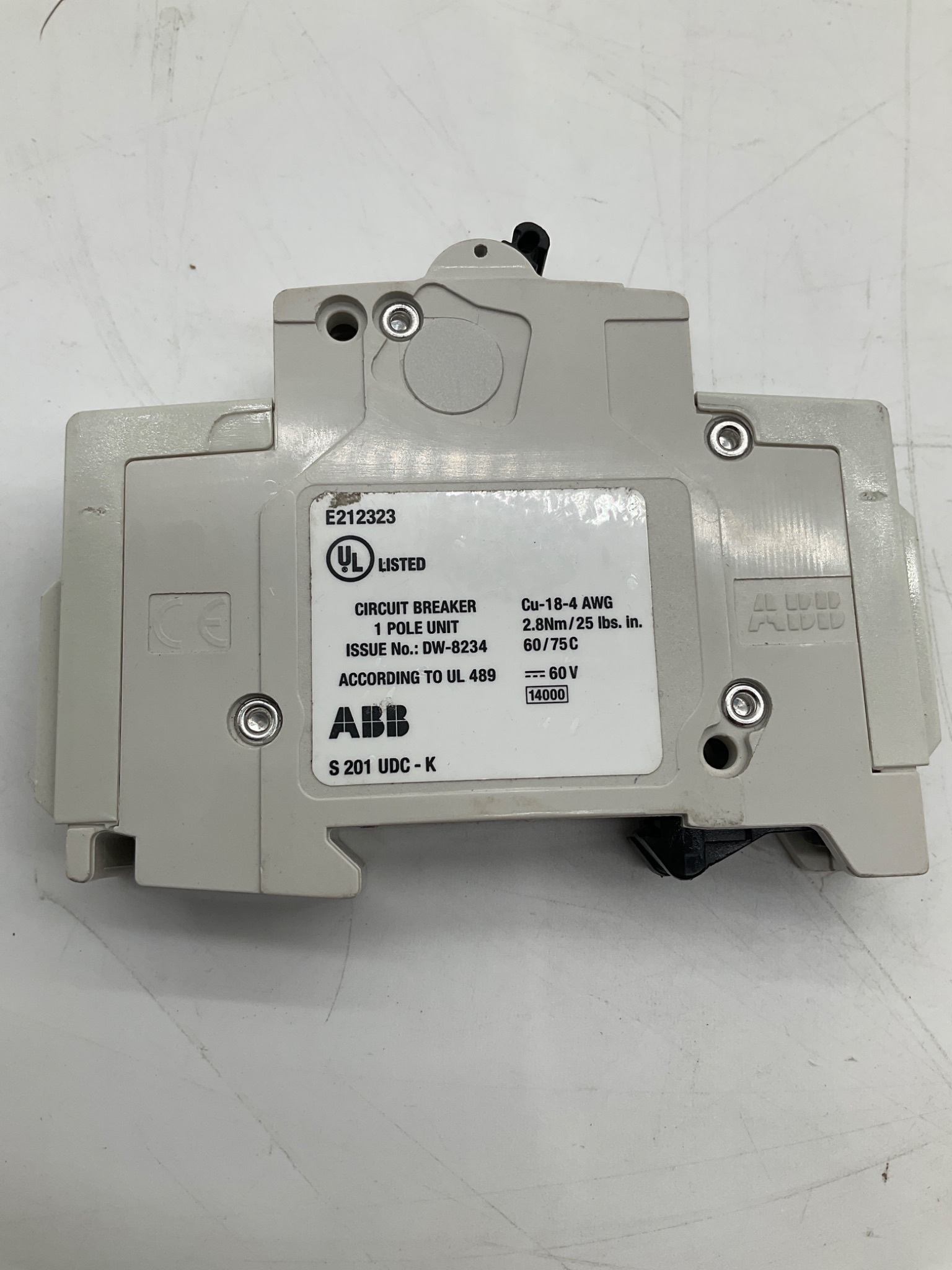ABB S201UDC-K Miniature Circuit Breaker K5A 1-Pole 60VDC USED 1