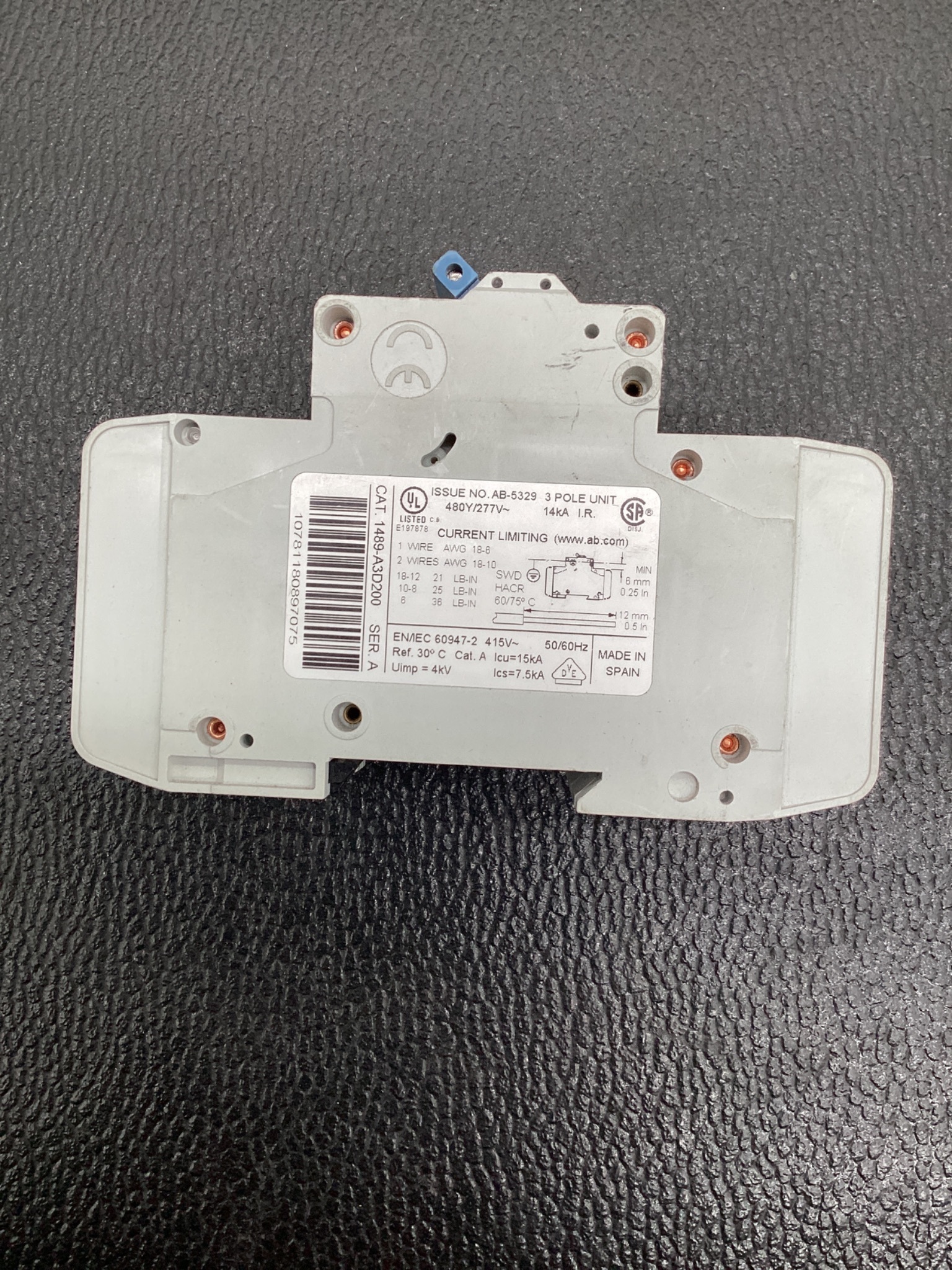 Allen-Bradley 1489-A3D200 Miniature Circuit Breaker 20A 3-Pole USED 3