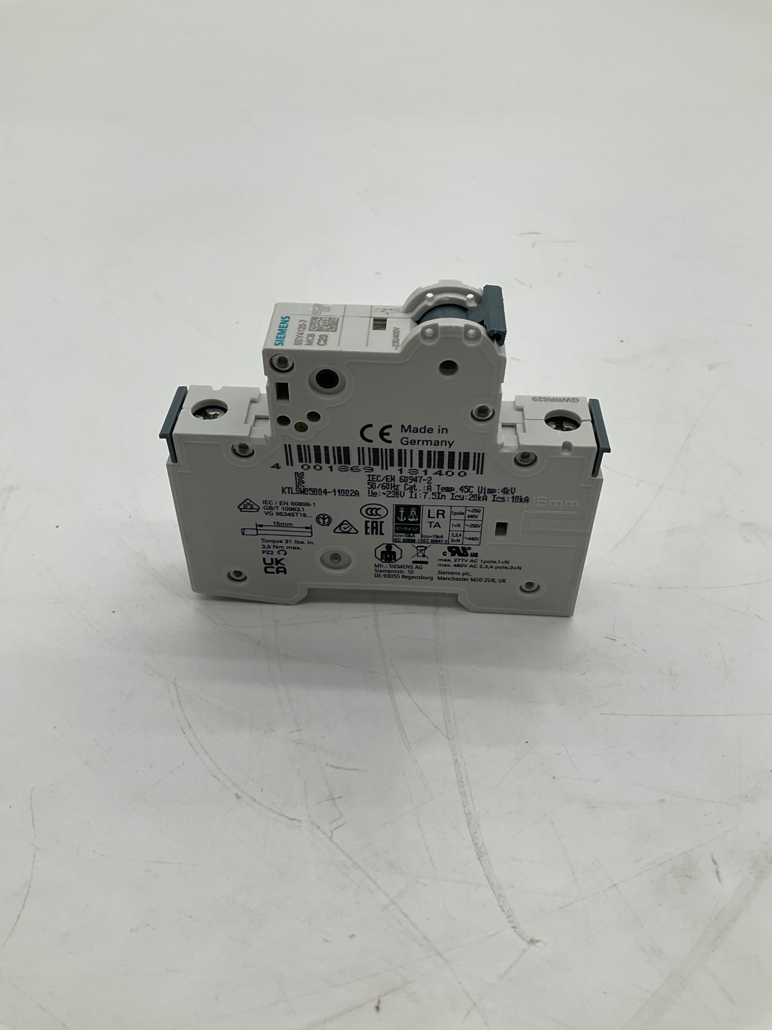 Siemens 5SY4120-7 Miniature Circuit Breaker C20 1-Pole USED 2