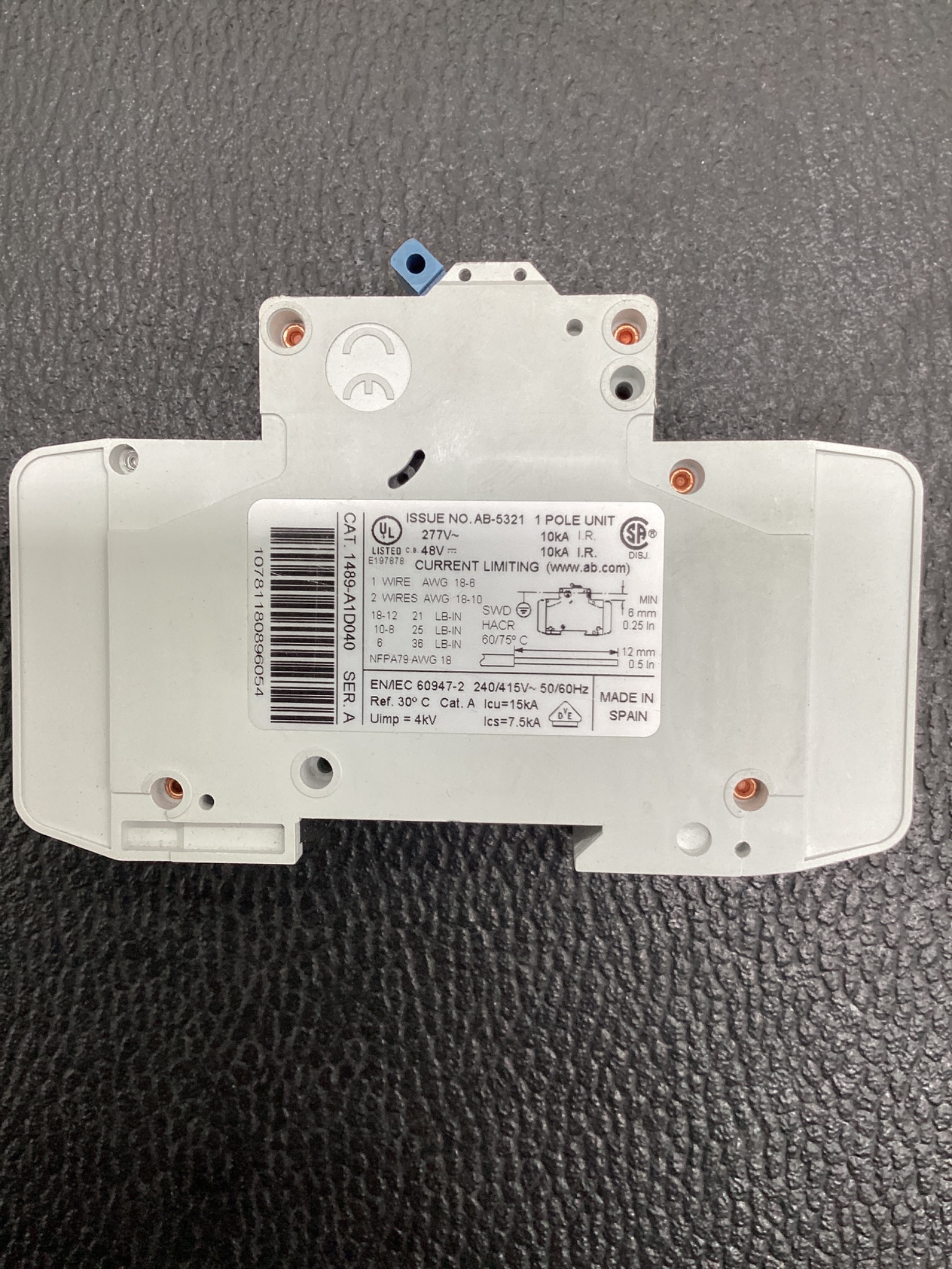 Allen-Bradley 1489-A1D040 Miniature Circuit Breaker 4A 1-Pole NEW 3