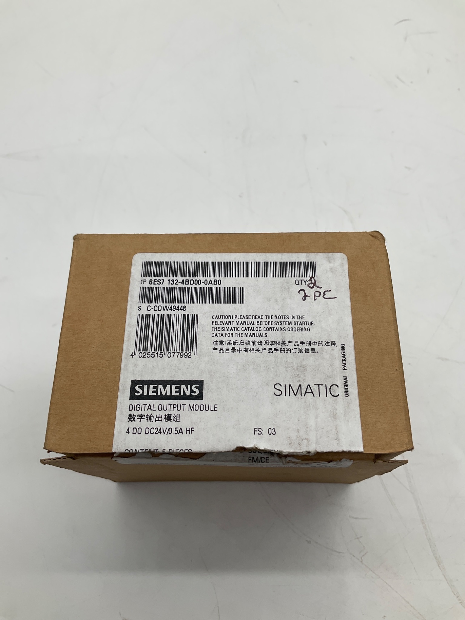 Siemens 6ES7 132-4BD00-0AB0 SIMATIC ET 200S Digital Output Module (Box of 2) NEW 3
