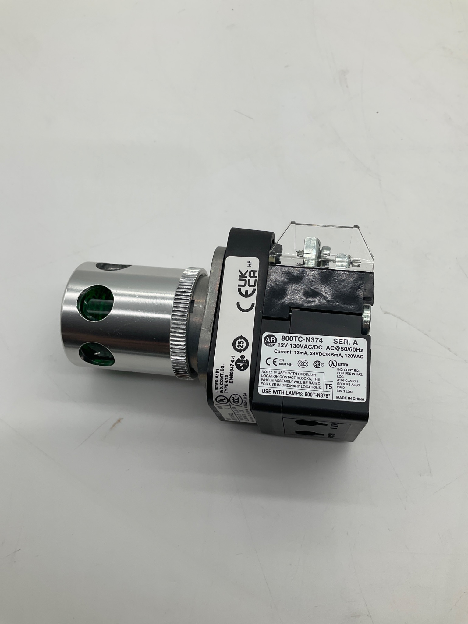Allen-Bradley 800TC-N374 Green LED Pilot Light 12-130V AC/DC NEW 3