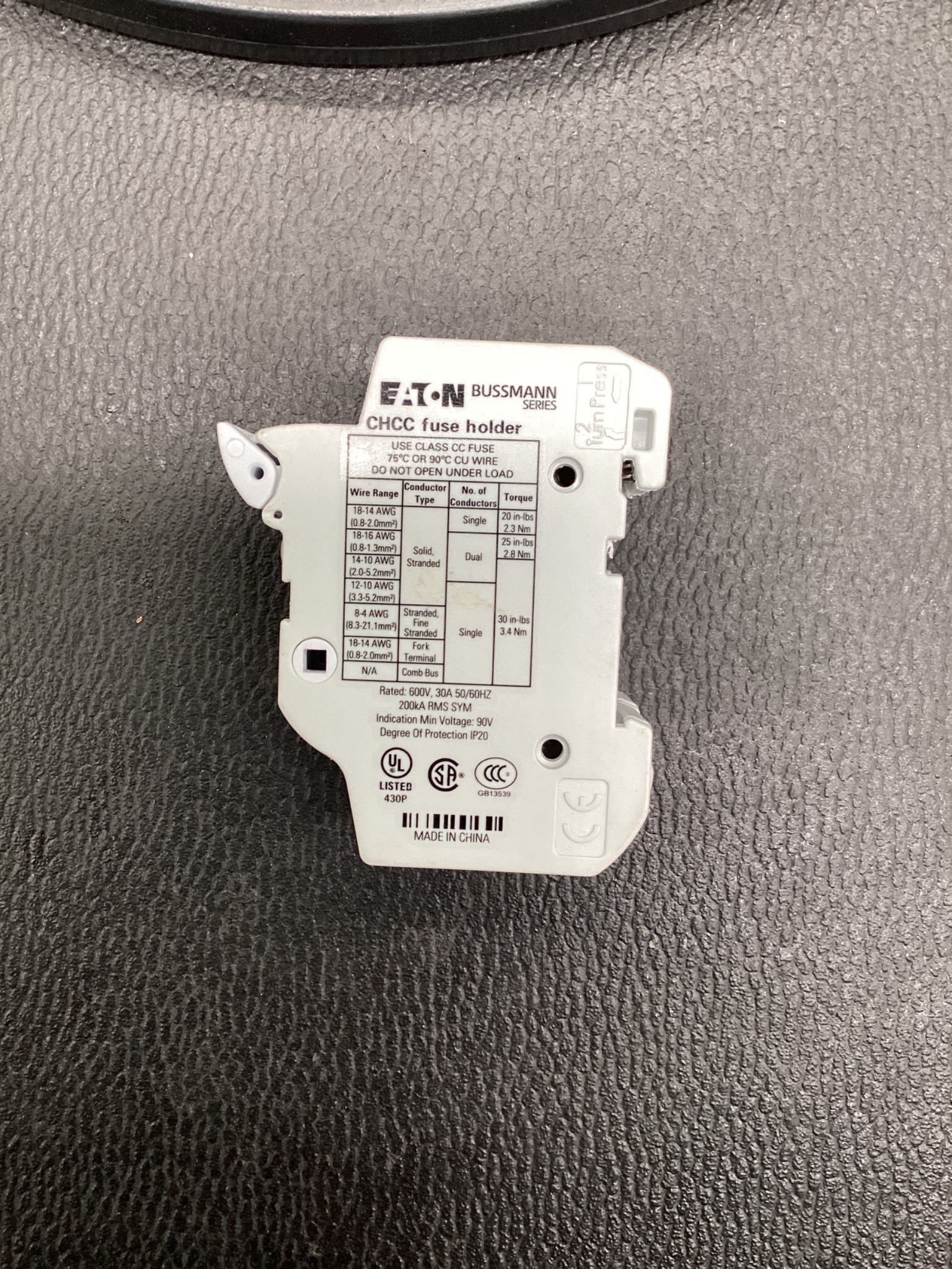 Eaton Bussmann CHCC Class CC Fuse Holder 30A 600V USED 3