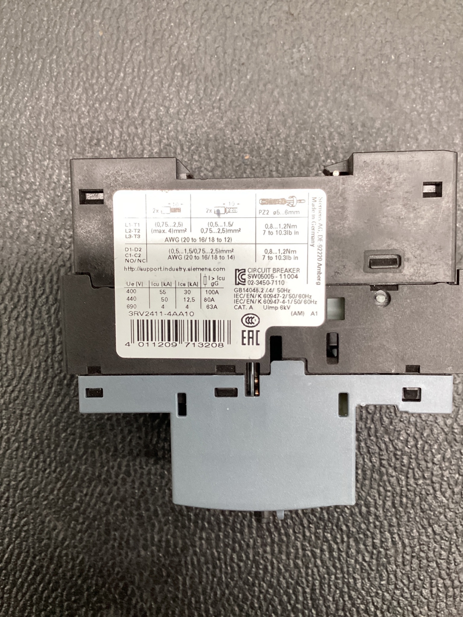 Siemens 3RV2411-4AA10 SIRIUS Motor Protection Circuit Breaker 11-16A USED 3