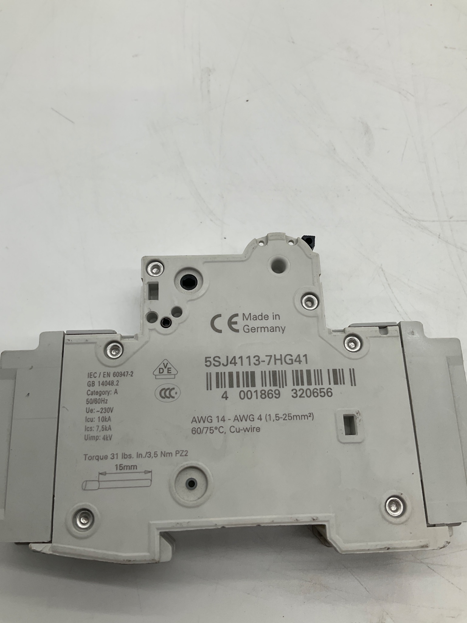 Siemens 5SJ4113-7HG41 Miniature Circuit Breaker 13A 1-Pole USED 3