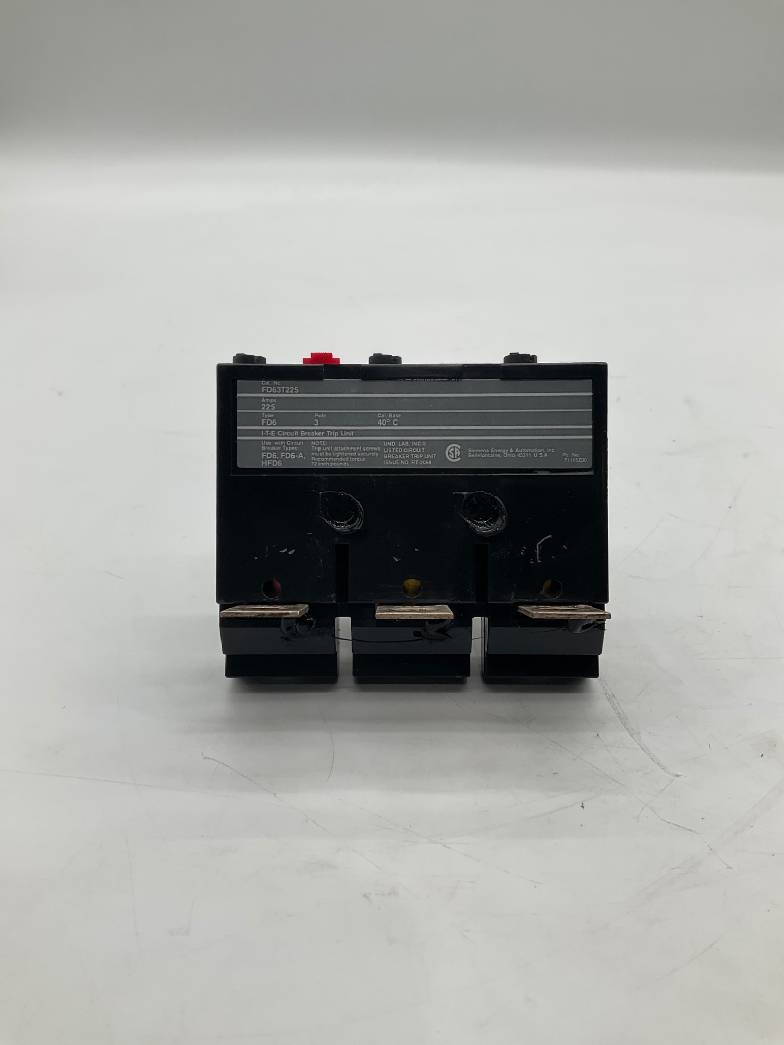 Siemens FD63T225 I-T-E Circuit Breaker Trip Unit 225A 3-Pole USED 0