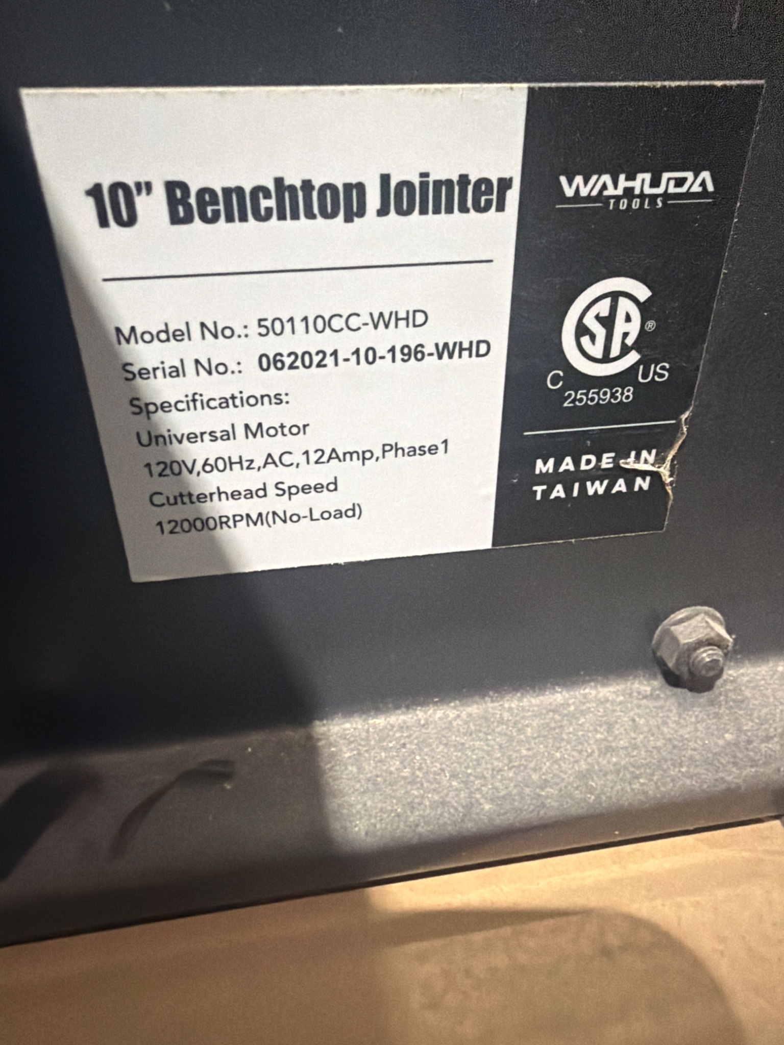 WAHUDA 50110CC-WHD 10 Inch Benchtop Jointer USED 5