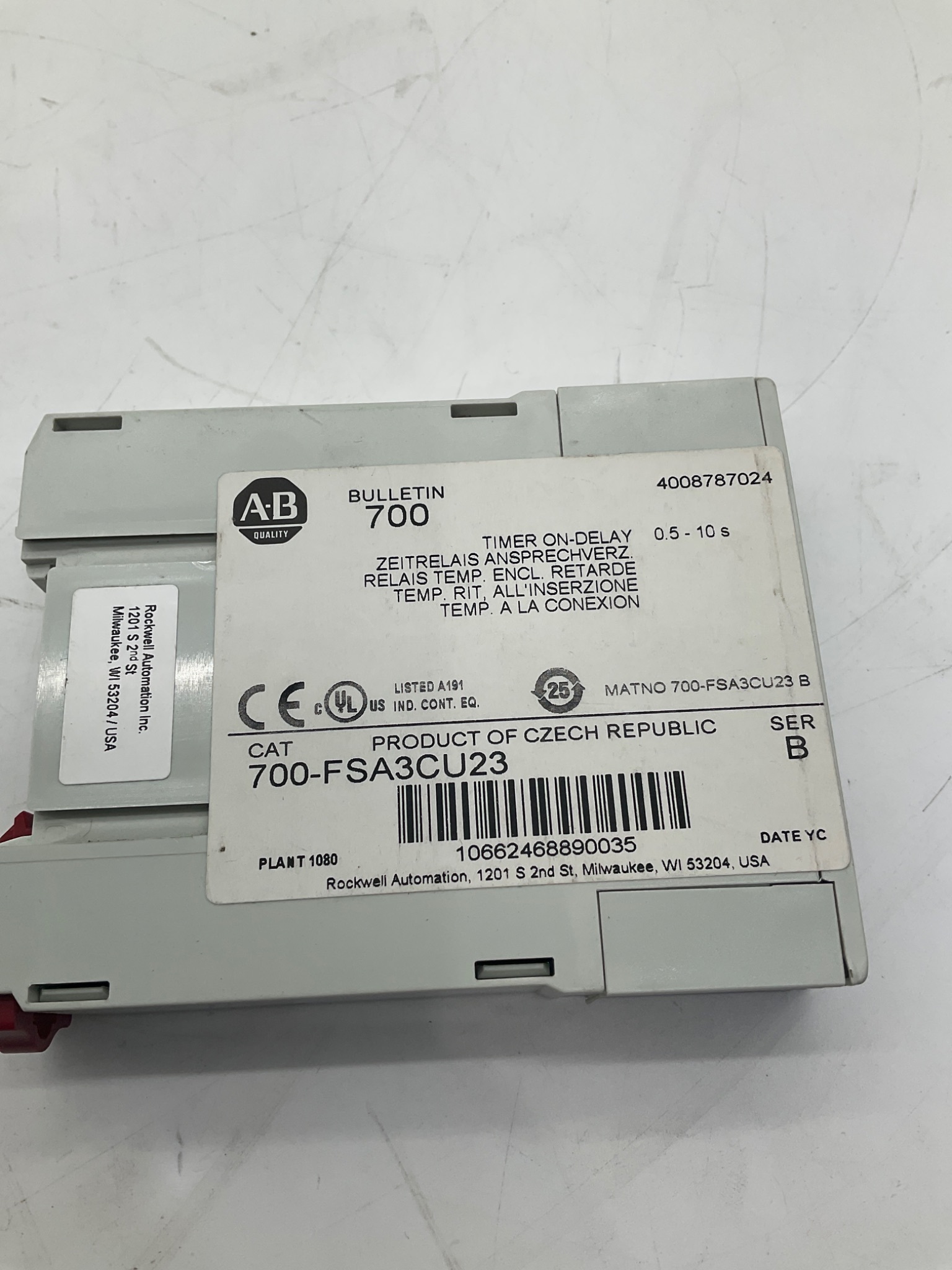 Allen-Bradley 700-FSA3CU23 On-Delay Timer Relay 0.5-10 Sec USED 3