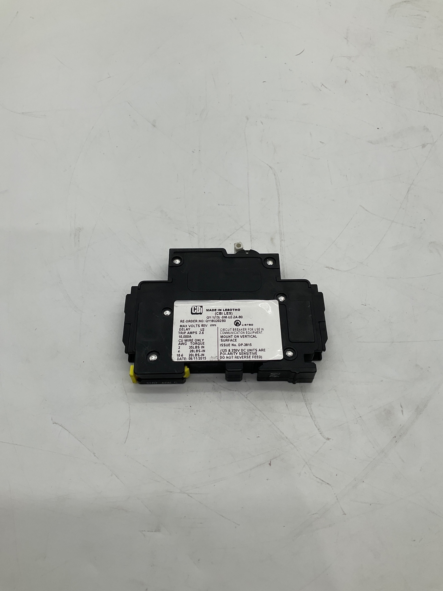 CBI Electric QY-1(13)-DM-U2-2A-B0 Hydraulic Magnetic Circuit Breaker 2.6A USED 1