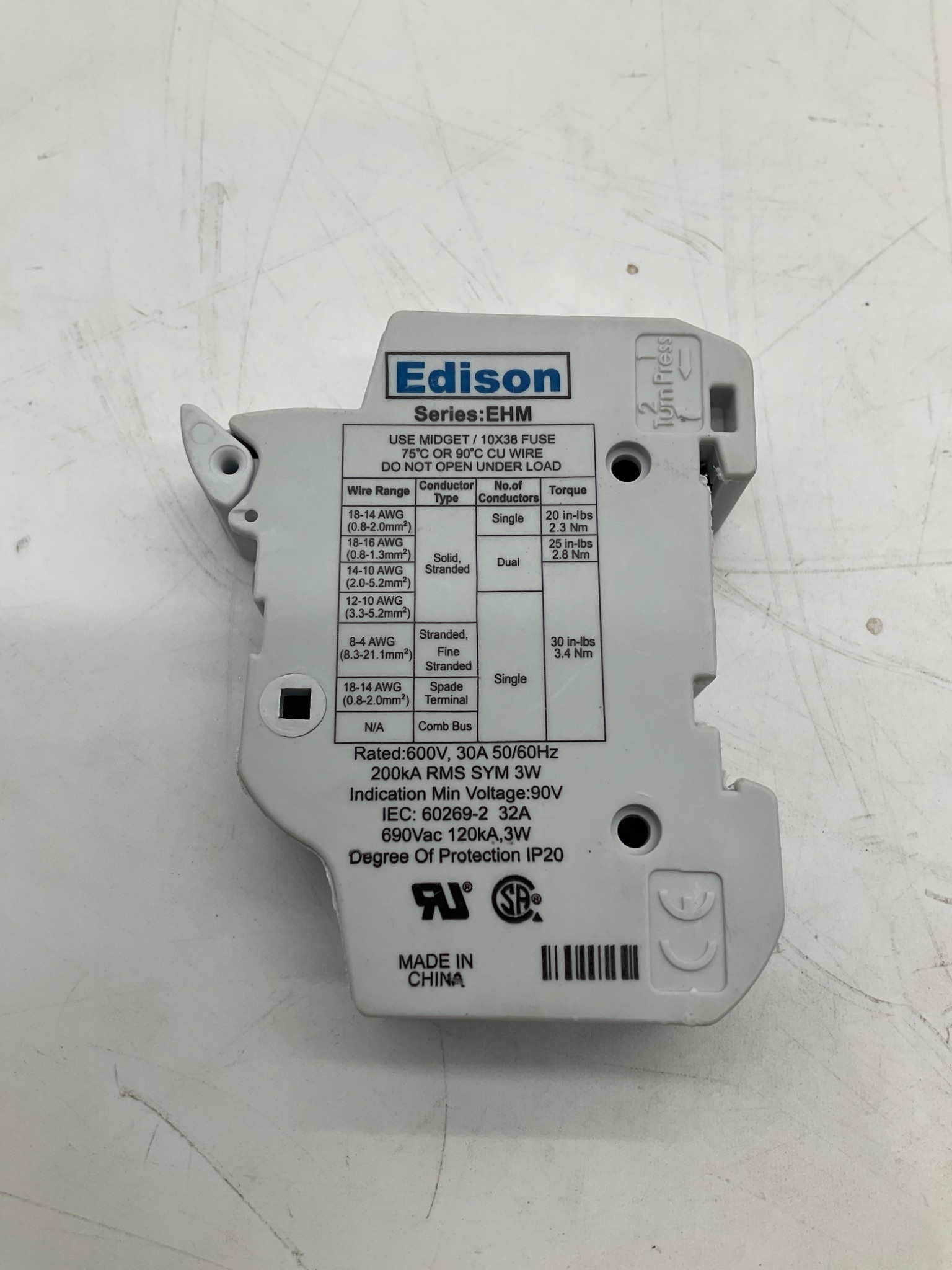 Edison EHM Midget Fuse Holder 30A 600V USED 0