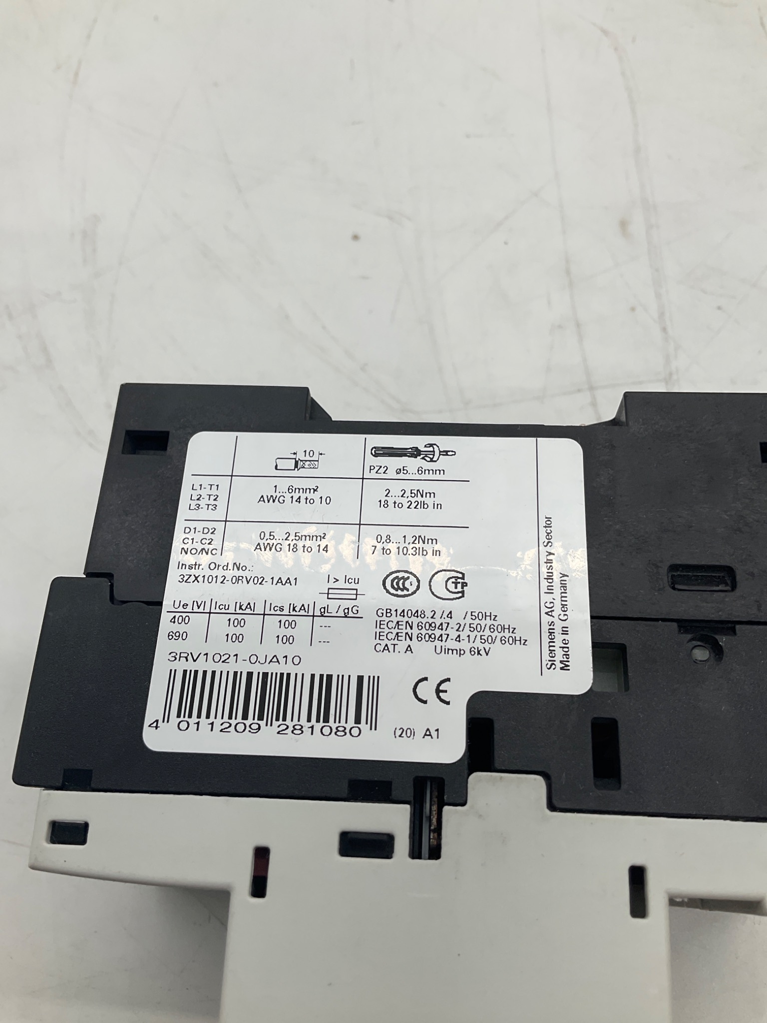Siemens 3RV1021-0JA10 SIRIUS Motor Protection Circuit Breaker 0.7-1.0A USED 3