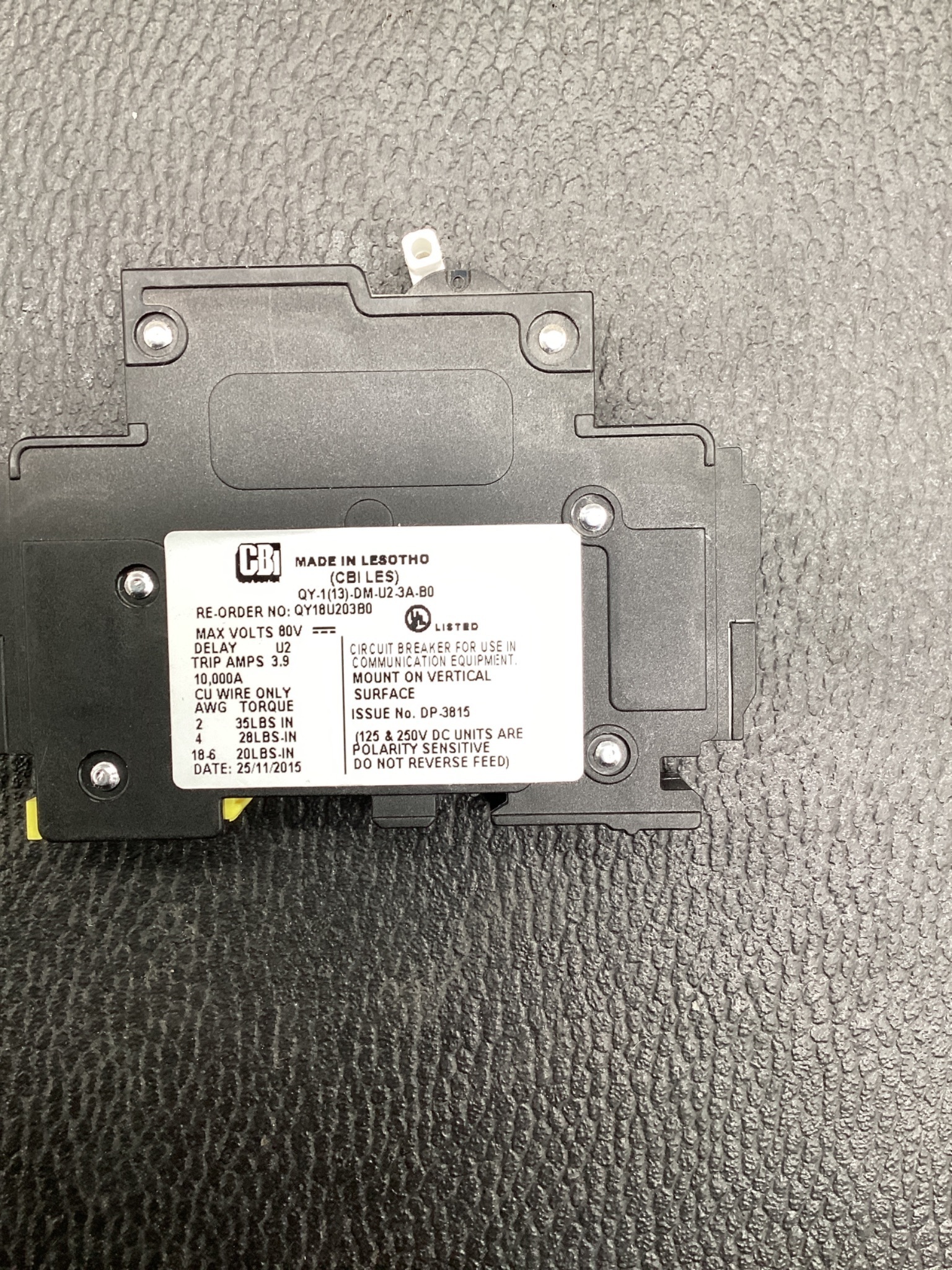 CBI ELECTRIC QY-1(13)-DM-U2-3A-B0 Miniature Circuit Breaker 3A 80VDC USED 4