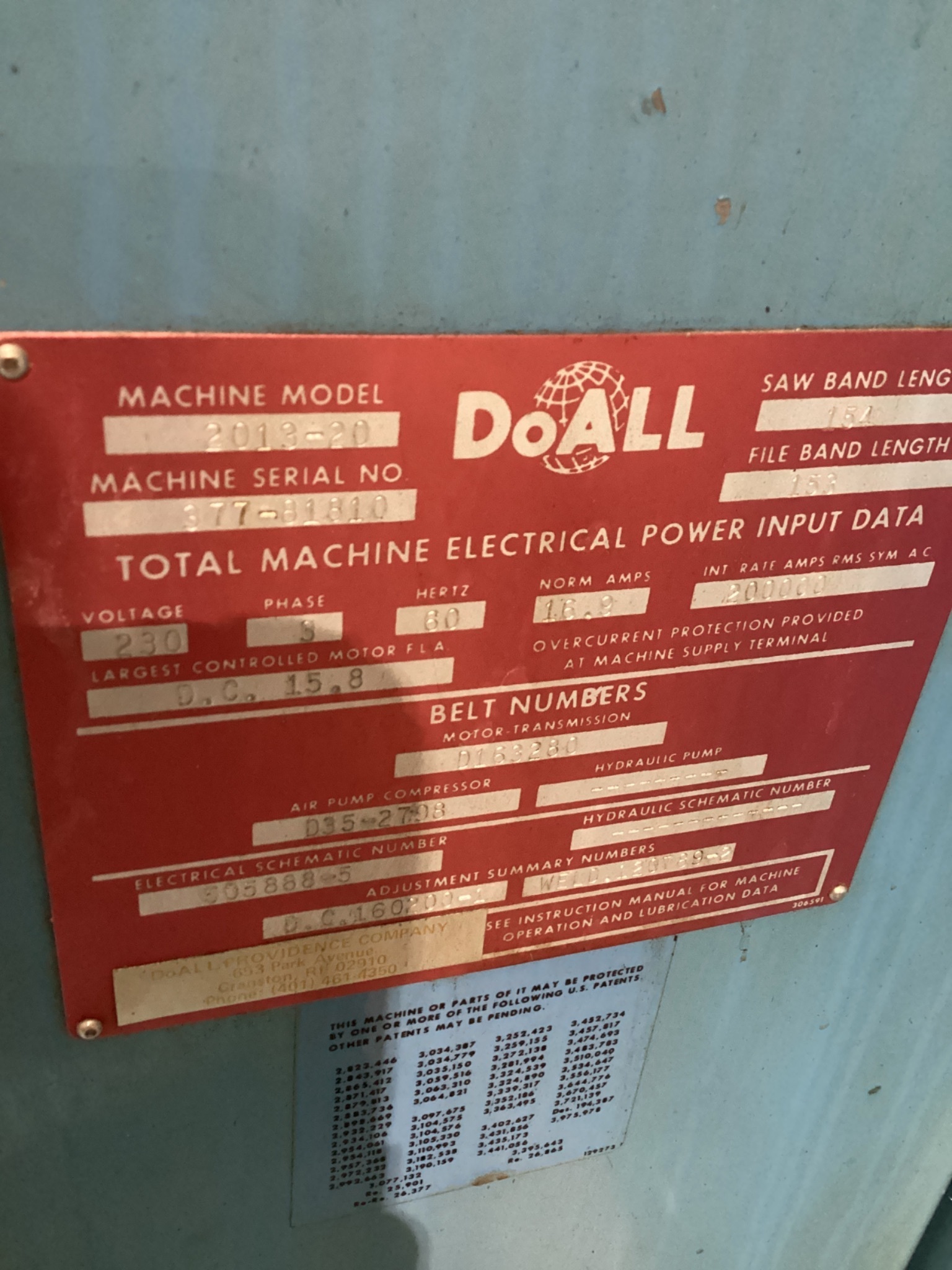 DOALL 2013-20 Vertical Contour Band Saw USED 1