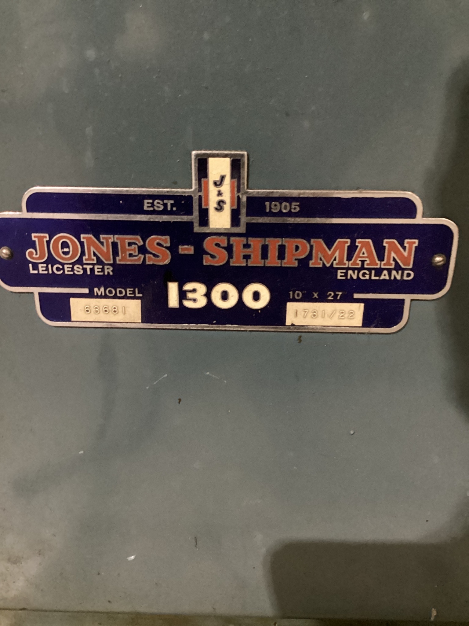 JONES & SHIPMAN 1300 Cylindrical Grinder 10" x 27" USED 1