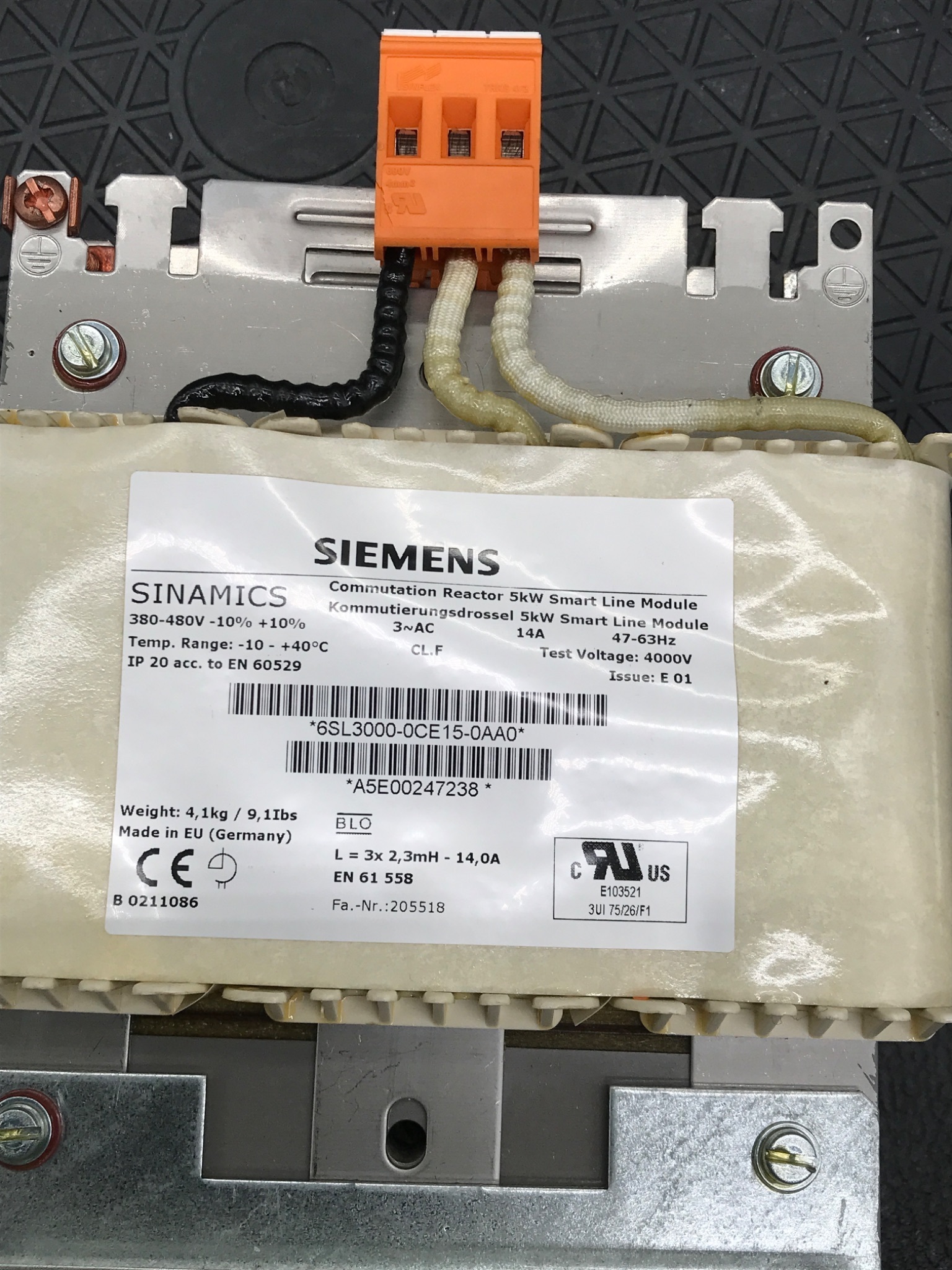 SIEMENS 6SL3000-0CE15-0AA0 SINAMICS Commutation Reactor 5kW USED 5