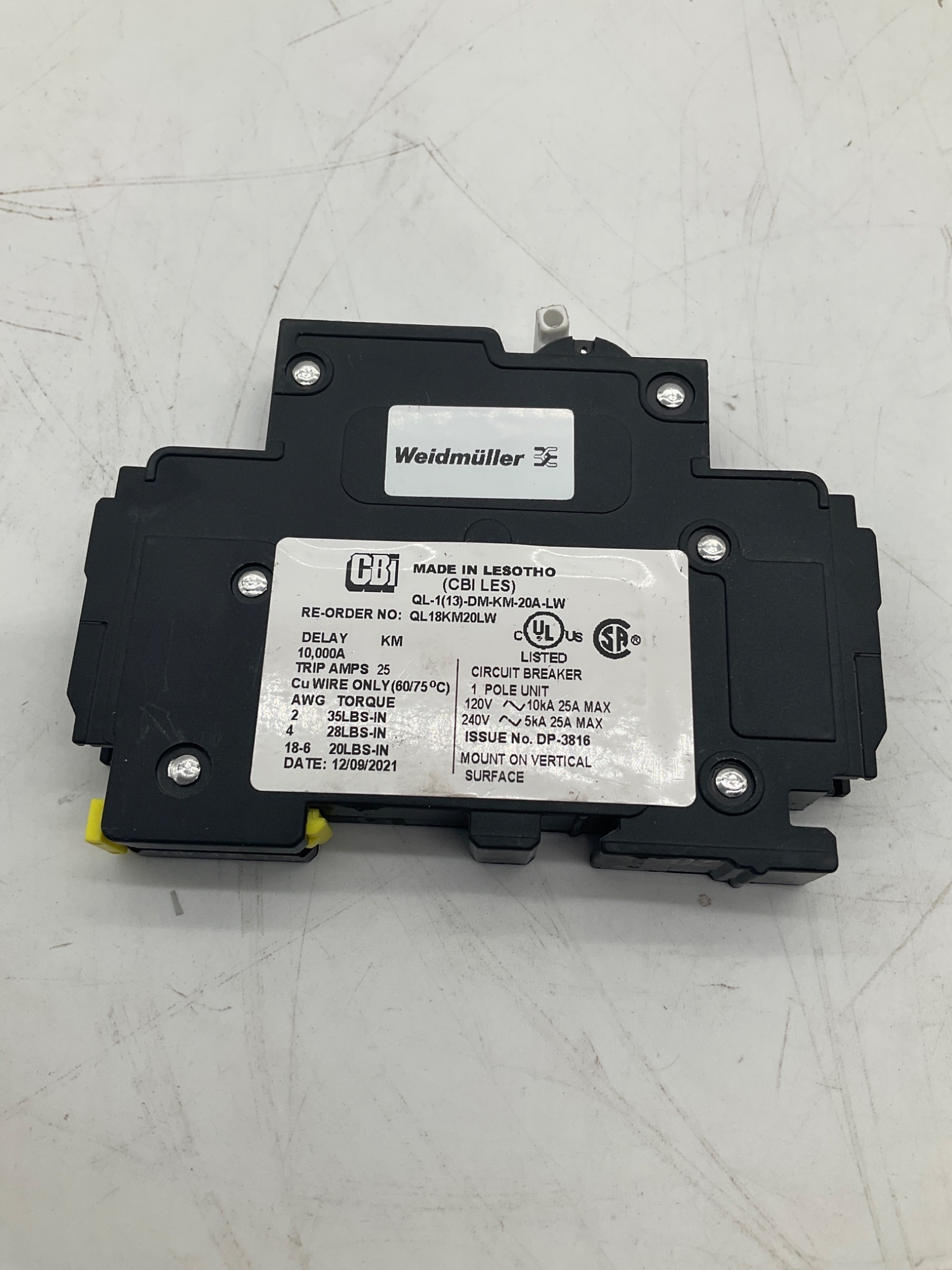 CBI ELECTRIC QL-1(13)-DM-KM-20A-LW Thermal Circuit Breaker 20A 1-Pole USED 2