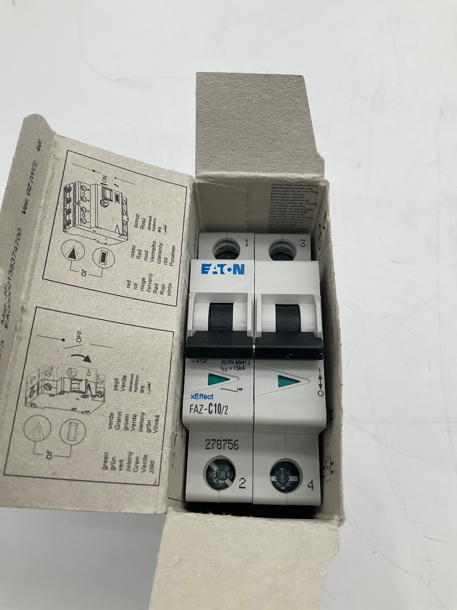EATON FAZ-C10/2 Miniature Circuit Breaker 10A 2-Pole NEW 1