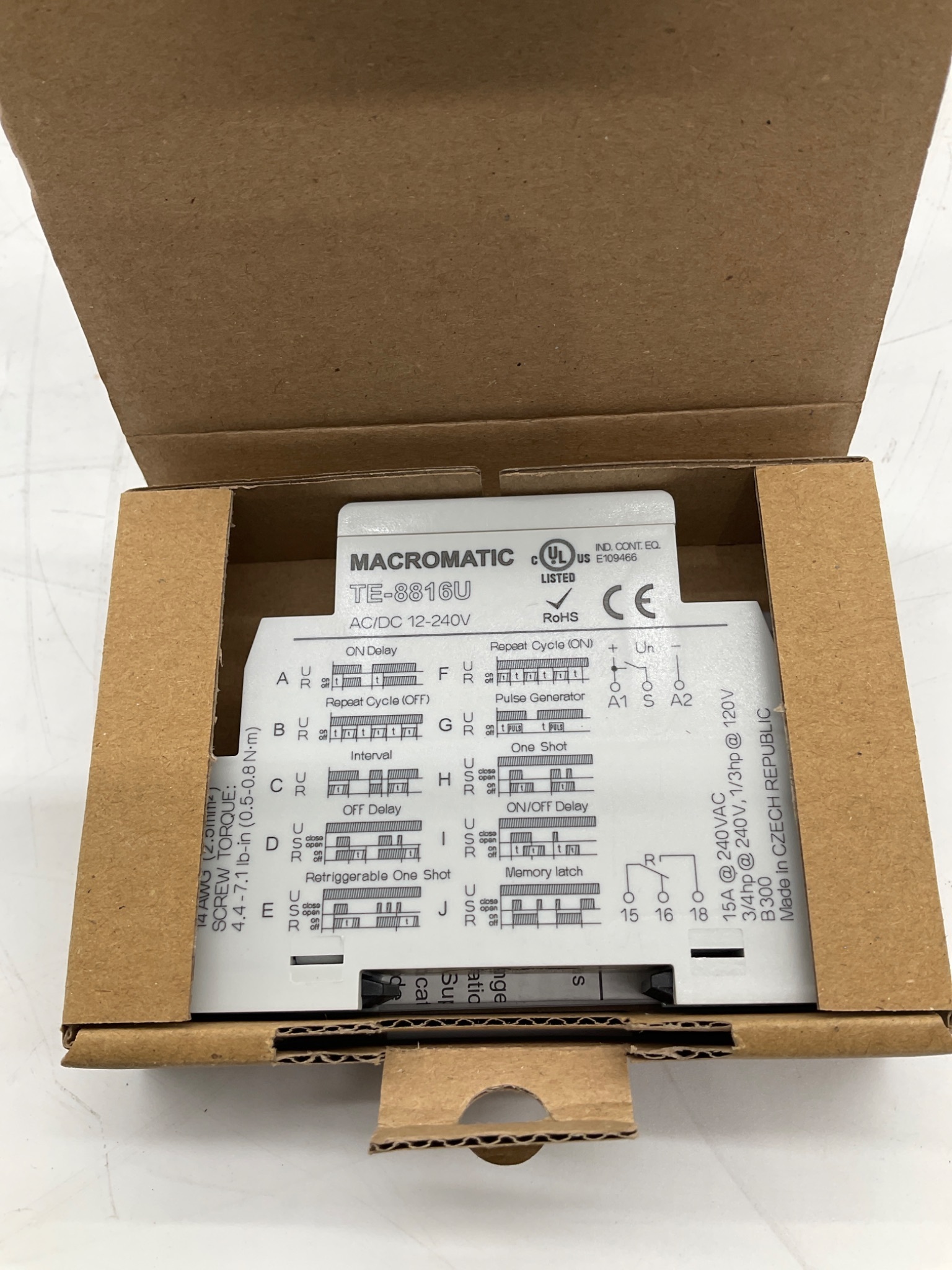 MACROMATIC TE-8816U Multifunction Time Relay 12-240V AC/DC NEW 2