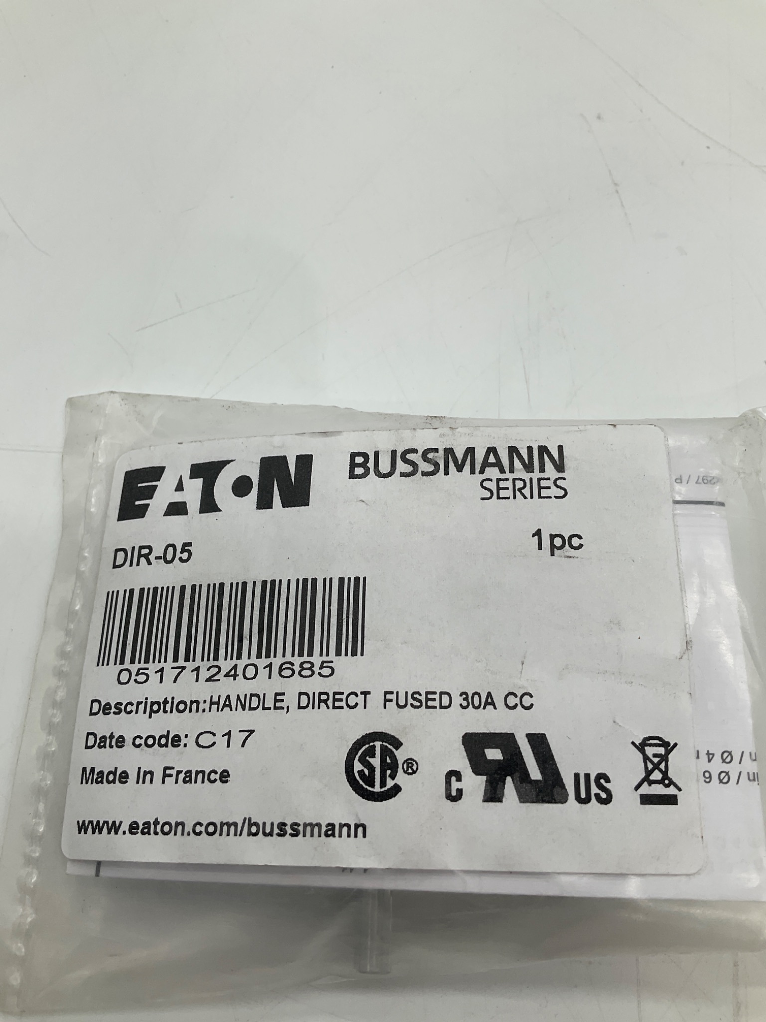 EATON BUSSMANN DIR-05 Direct Handle For Fused Disconnect Switch 30A CC NEW 1