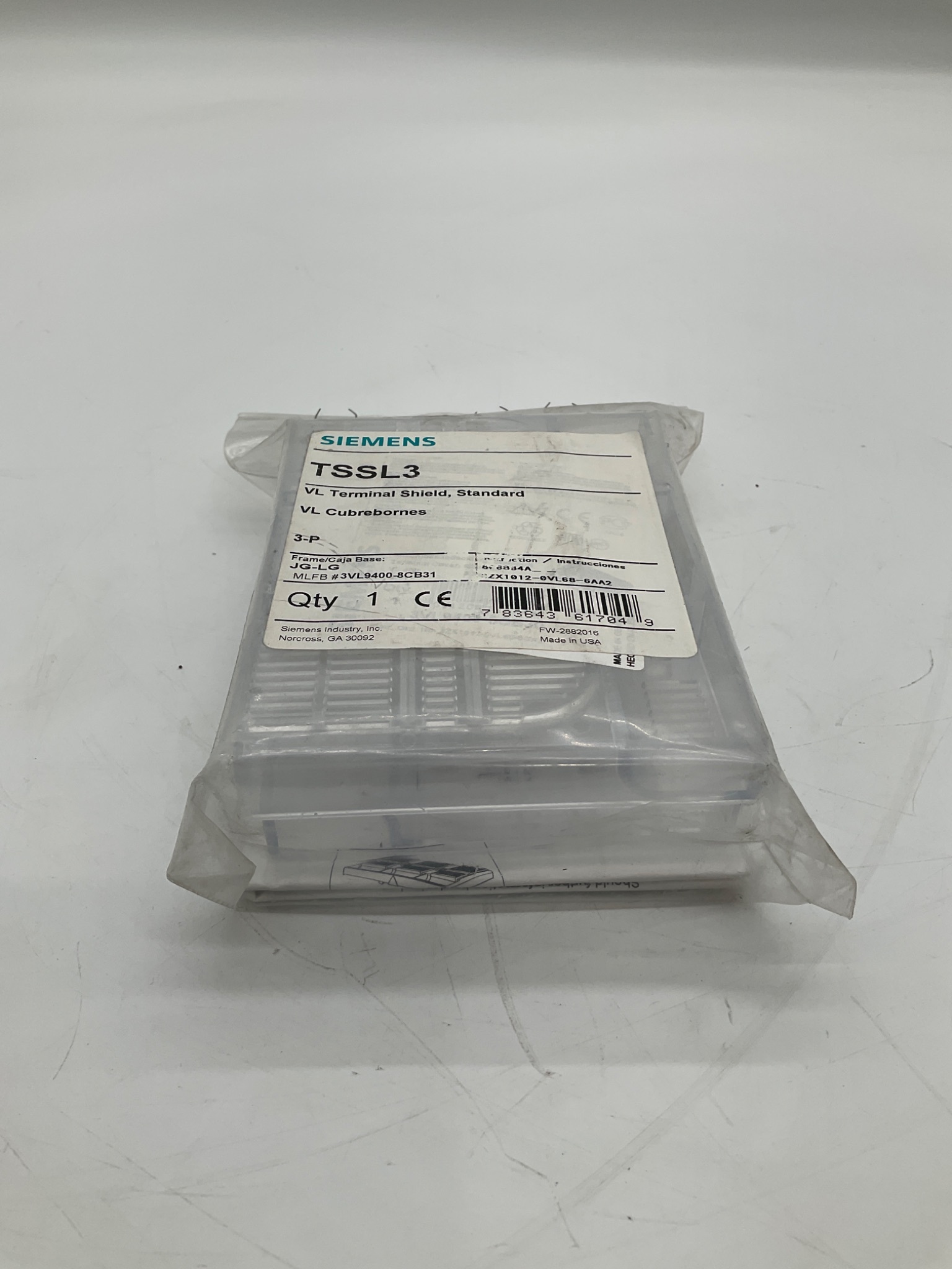 SIEMENS TSSL3 VL Terminal Shield 3-Pole NEW 0
