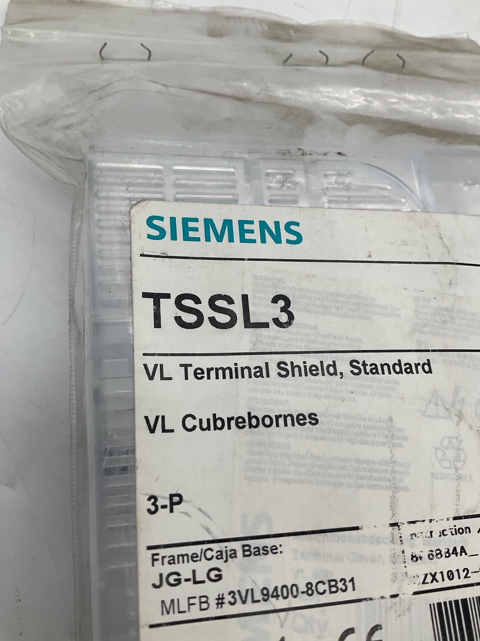 SIEMENS TSSL3 VL Terminal Shield 3-Pole NEW 3