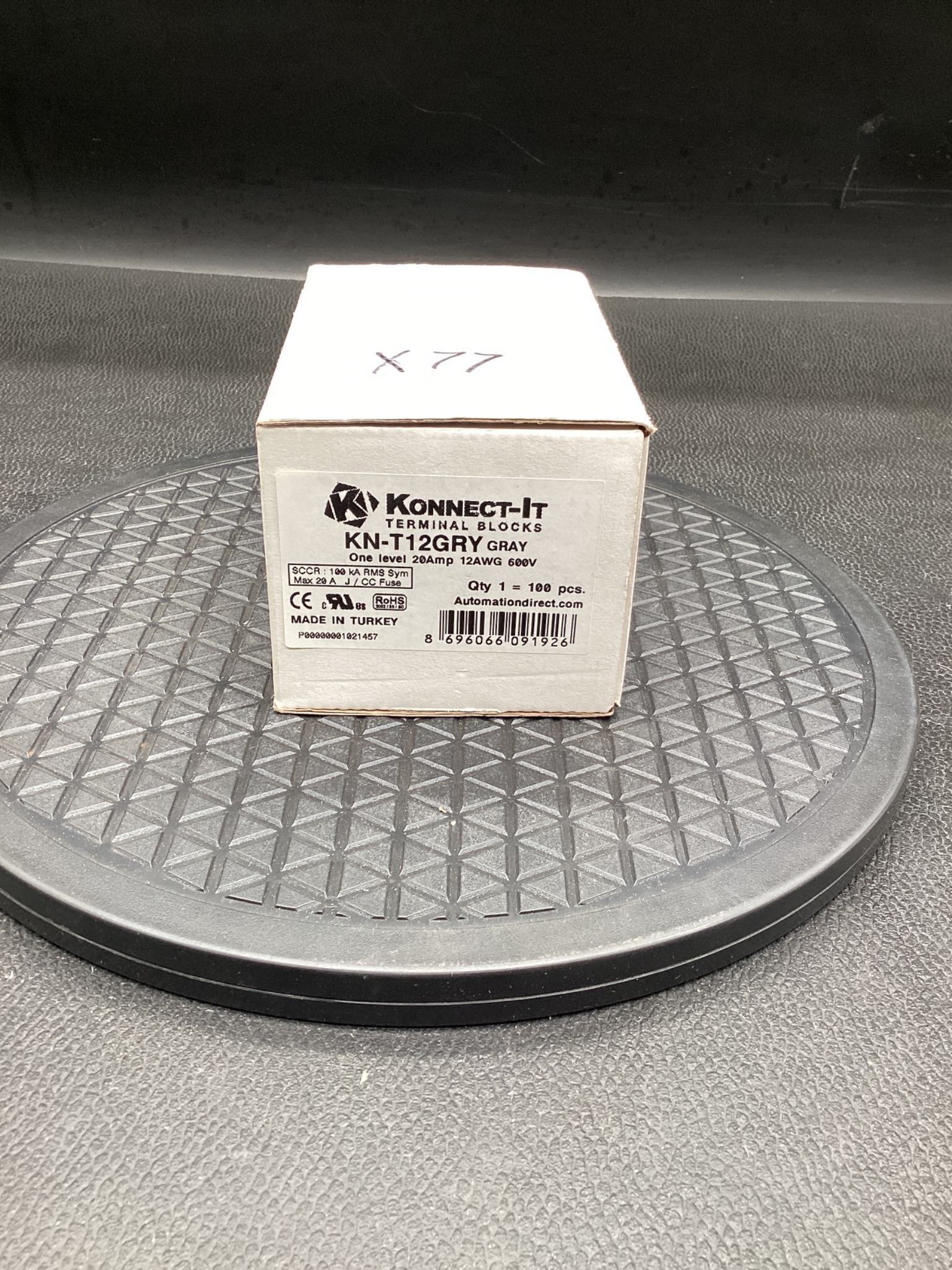 KONNECT-IT KN-T12GRY Gray Feed Through Terminal Block 12 AWG 600V (Box of 77) NEW 1