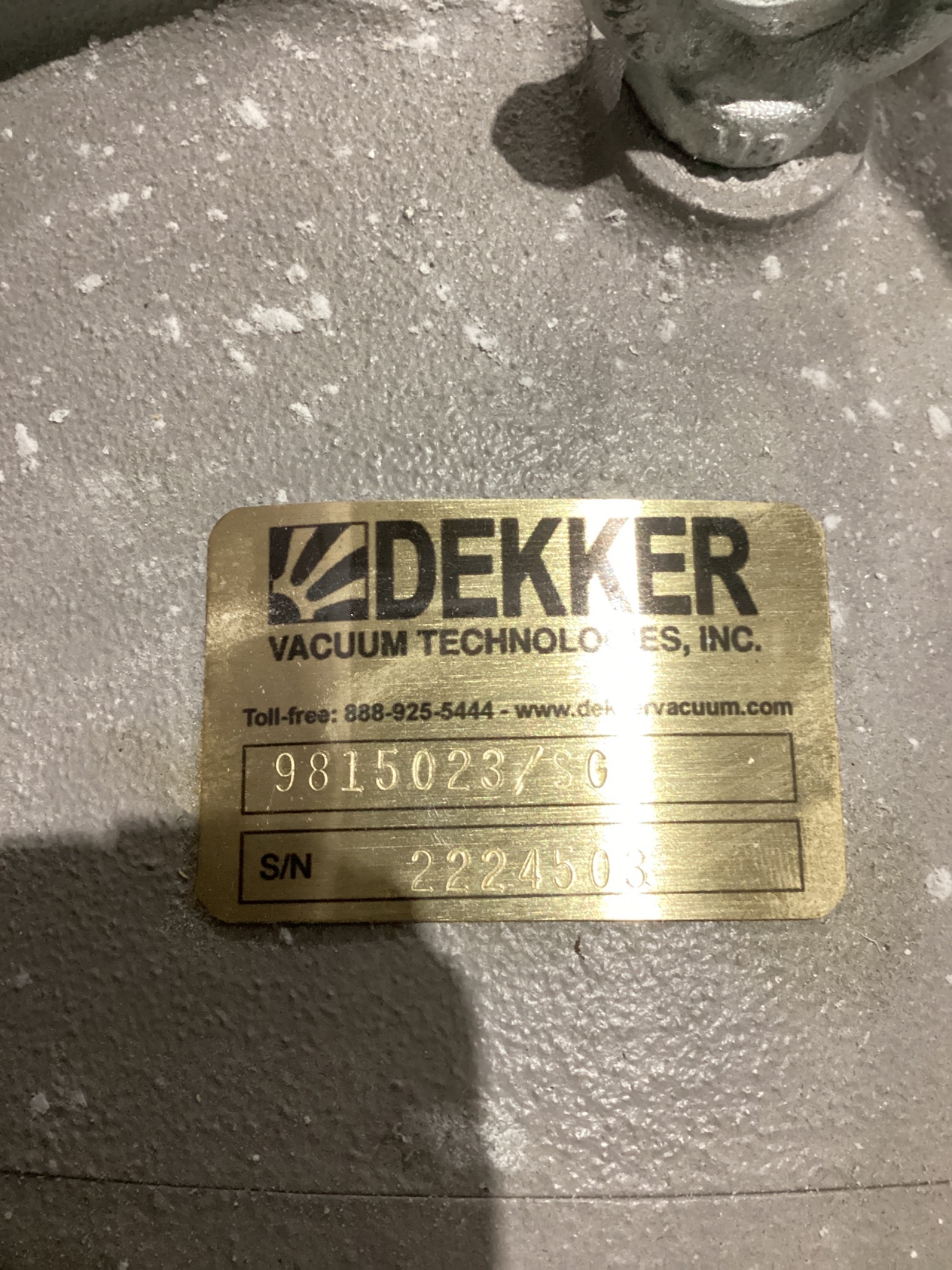 DEKKER 98150237SG Vacuum Pump 5.5HP USED 5