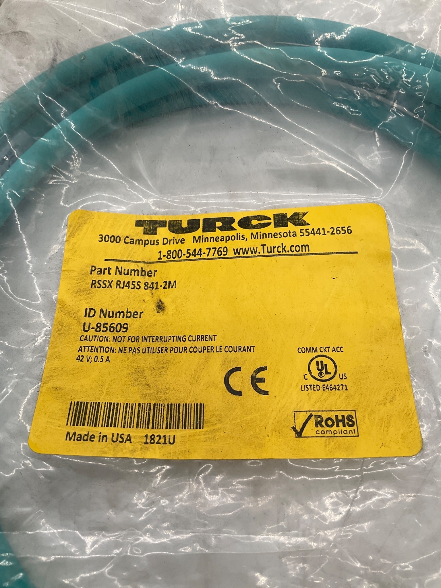 TURCK RSSX-RJ45S-841-2M Ethernet Cordset 2M RJ45 NEW 1