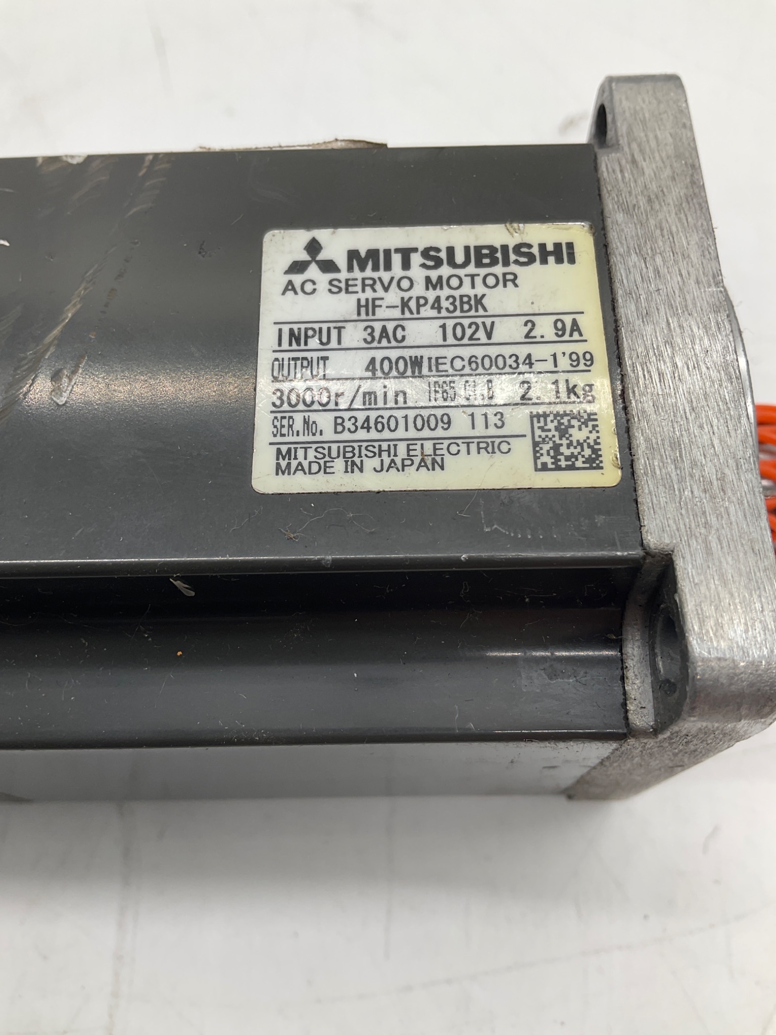 MITSUBISHI HF-KP43BK AC Servo Motor 400W 3000 RPM USED 2