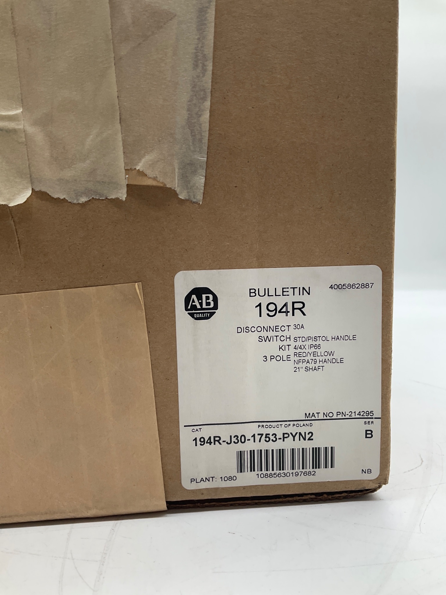 ALLEN-BRADLEY 194R-J30-1753-PYN2 Disconnect Switch Kit 30A 3-Pole NEW 1