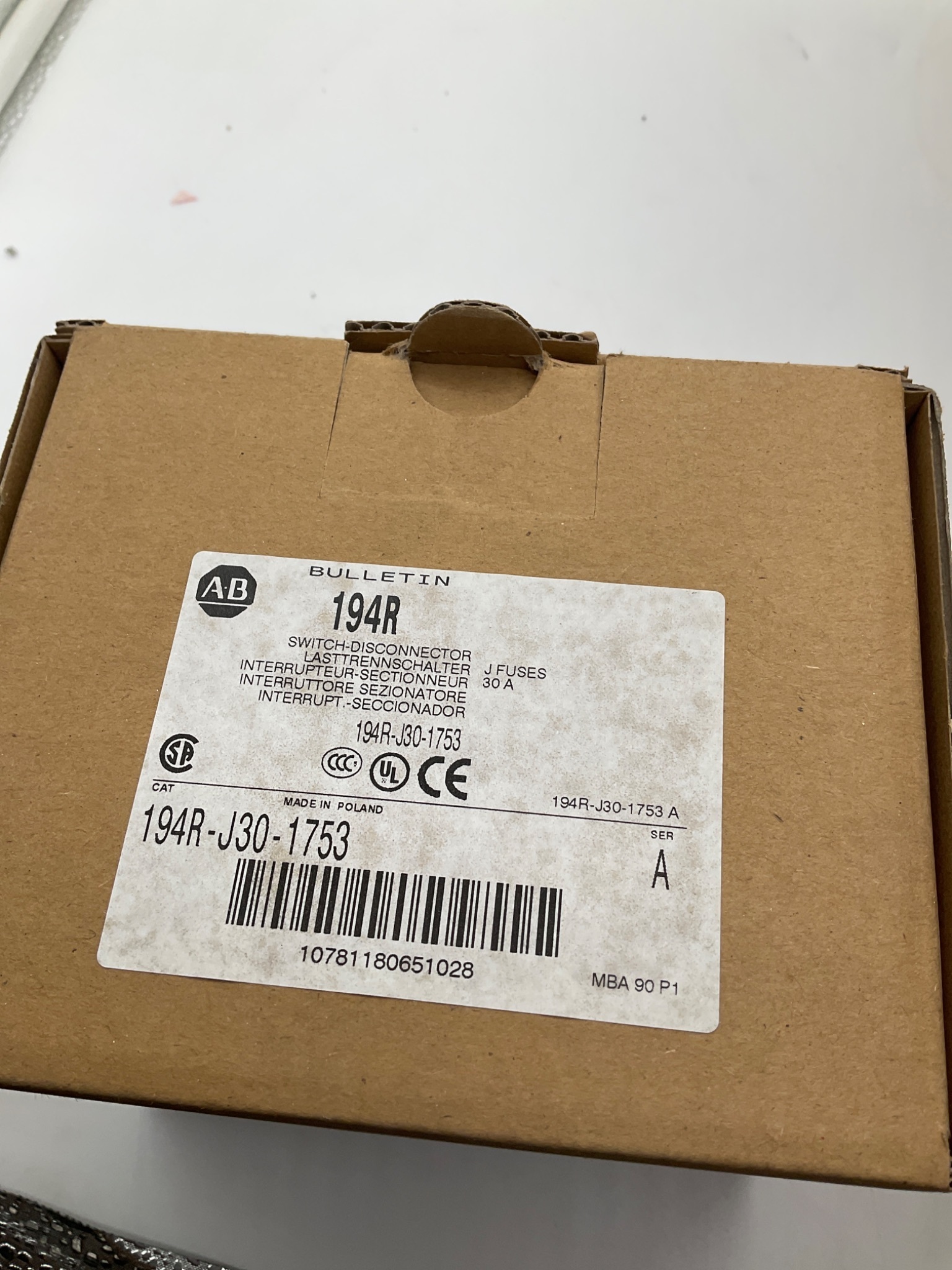 ALLEN-BRADLEY 194R-J30-1753-PYN2 Disconnect Switch Kit 30A 3-Pole NEW 3