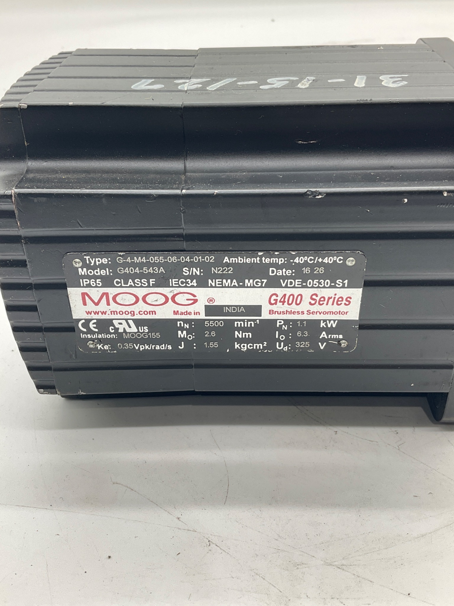 MOOG G404-543A G400 Series Brushless Servomotor 1.1kW USED 2