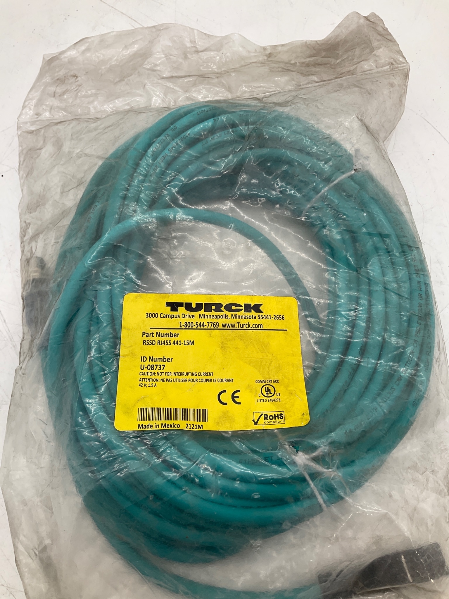 TURCK RSSD-RJ45S-441-15M Ethernet Cordset 15M RJ45 NEW 1