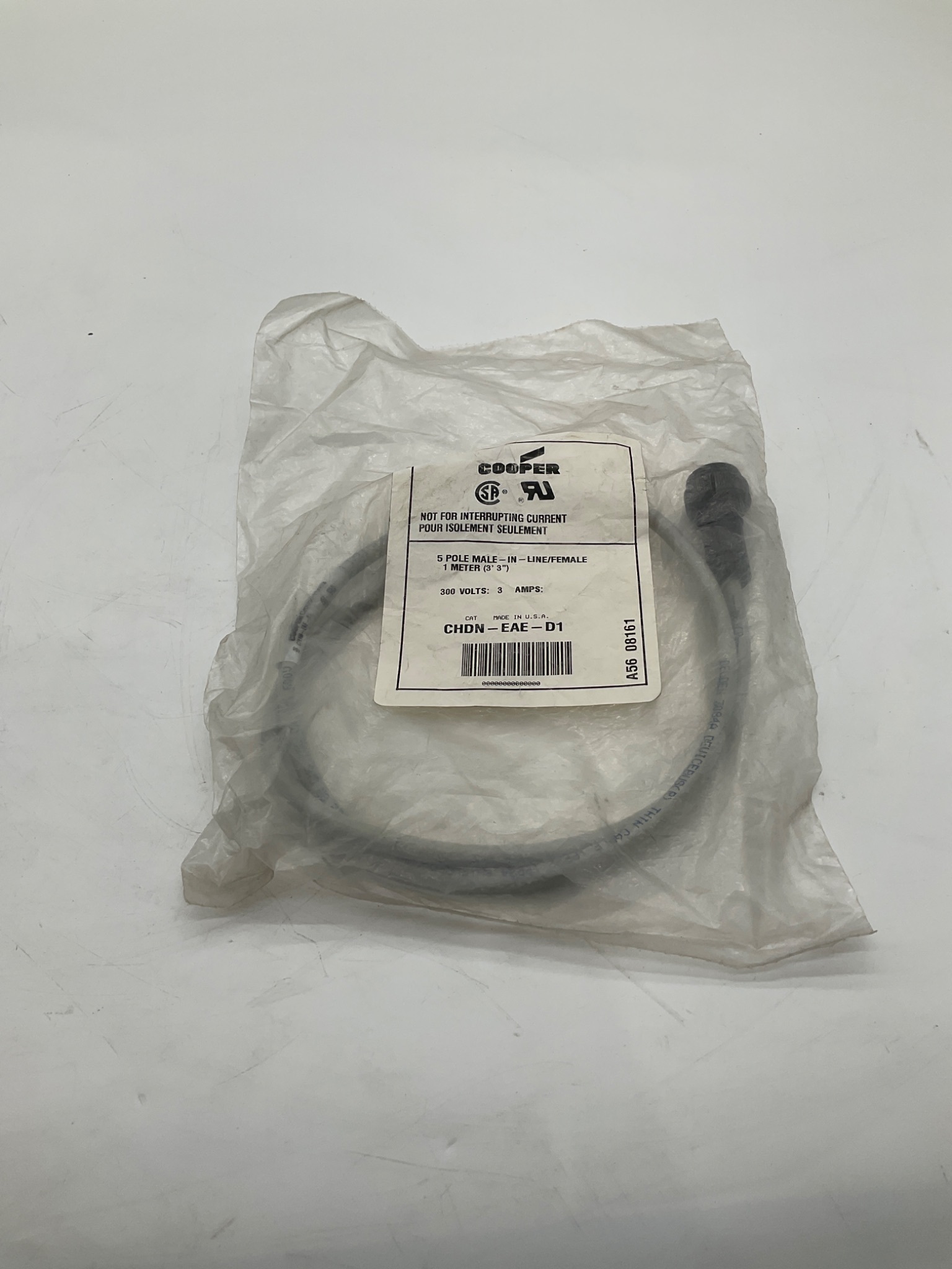 COOPER CHDN-EAE-D1 5 Pole Male In-Line Female Cordset 1M NEW 0
