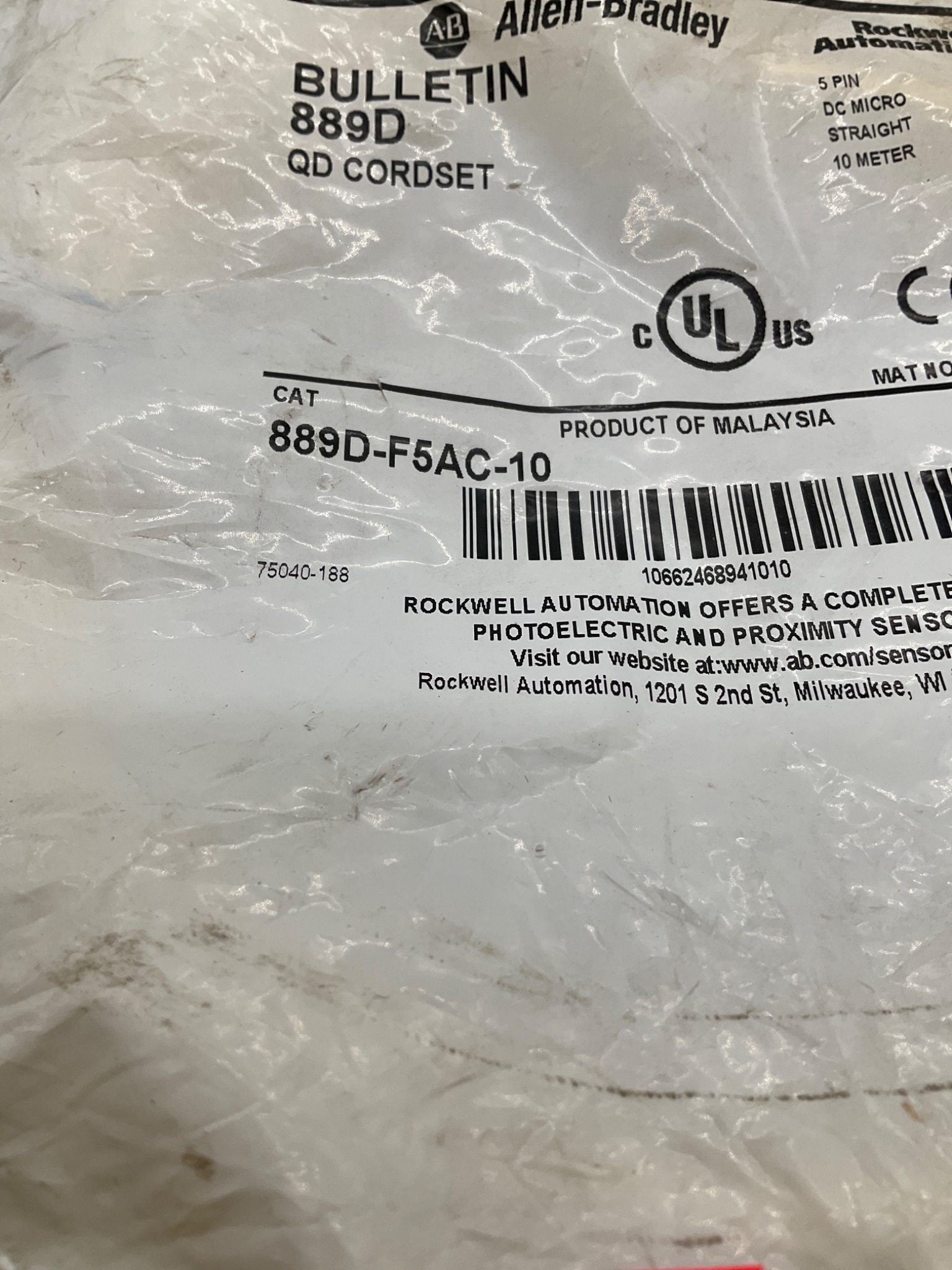 ALLEN-BRADLEY 889D-F5AC-10 5-Pin DC Micro Cordset 10M NEW 1