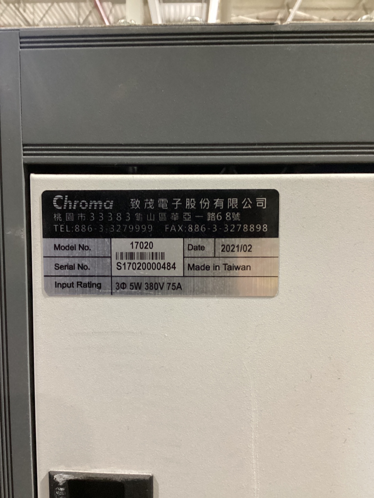 CHROMA 17020 Regenerative Battery Pack Test System 380V 75A USED 5