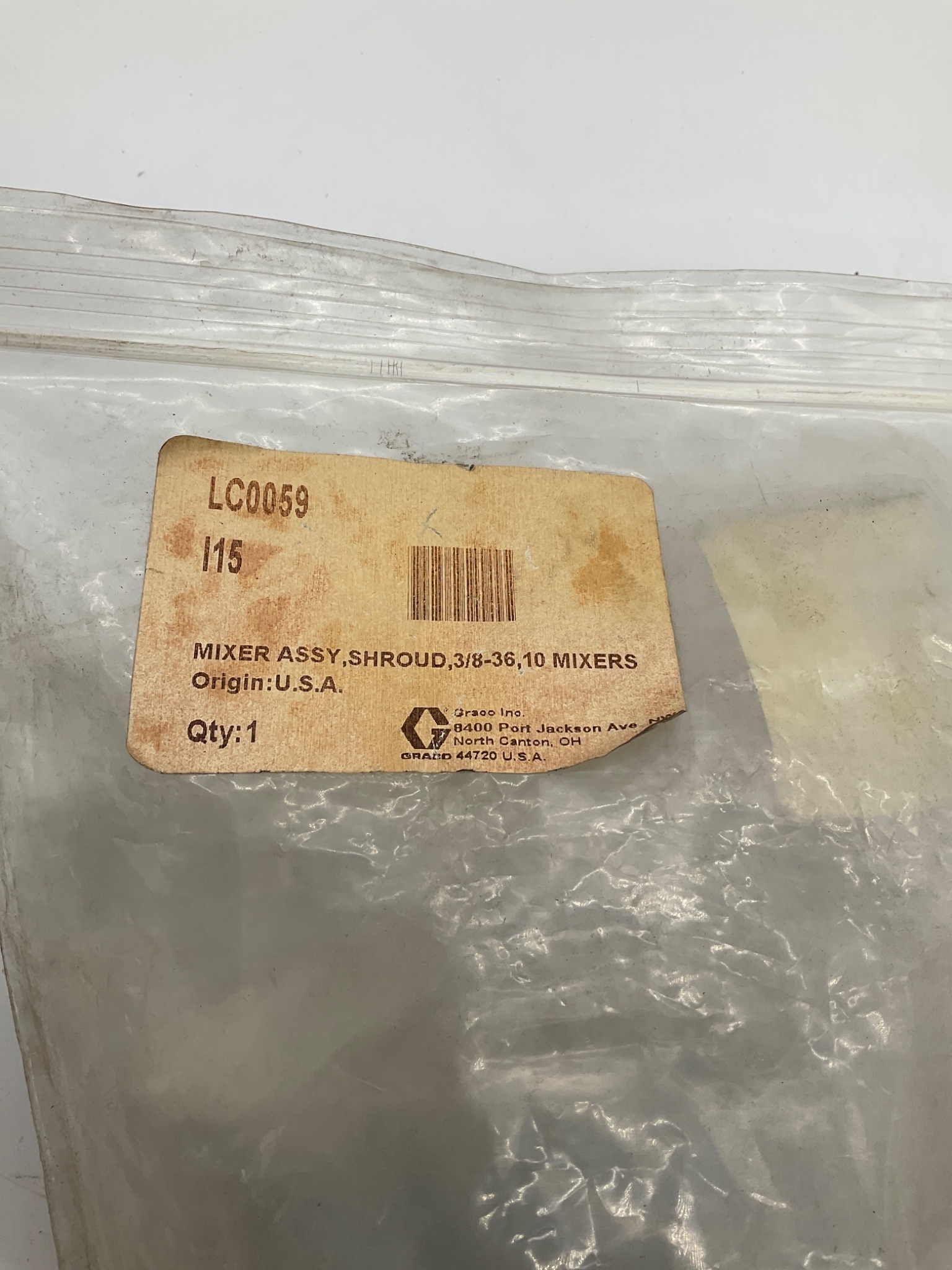 GRACO LC0059 Mixer Shroud 3/8-36 For 10 Mixer System NEW 1