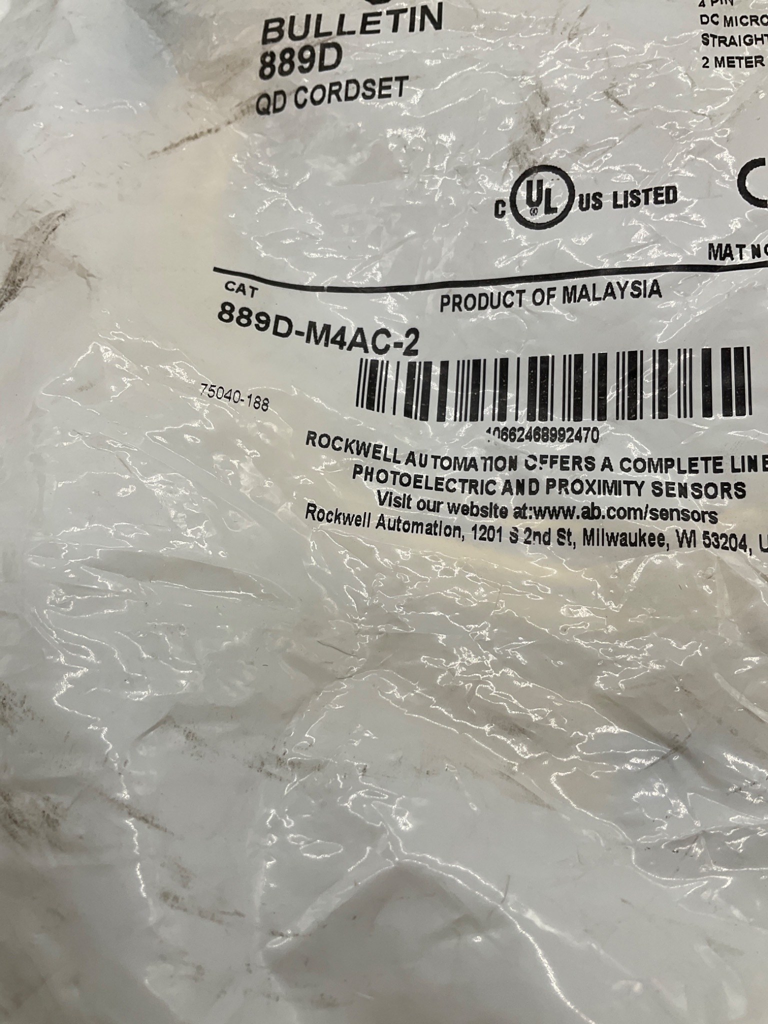 Allen-Bradley 889D-M4AC-2 4-Pin DC Micro QD Cordset 2 Meter NEW 1