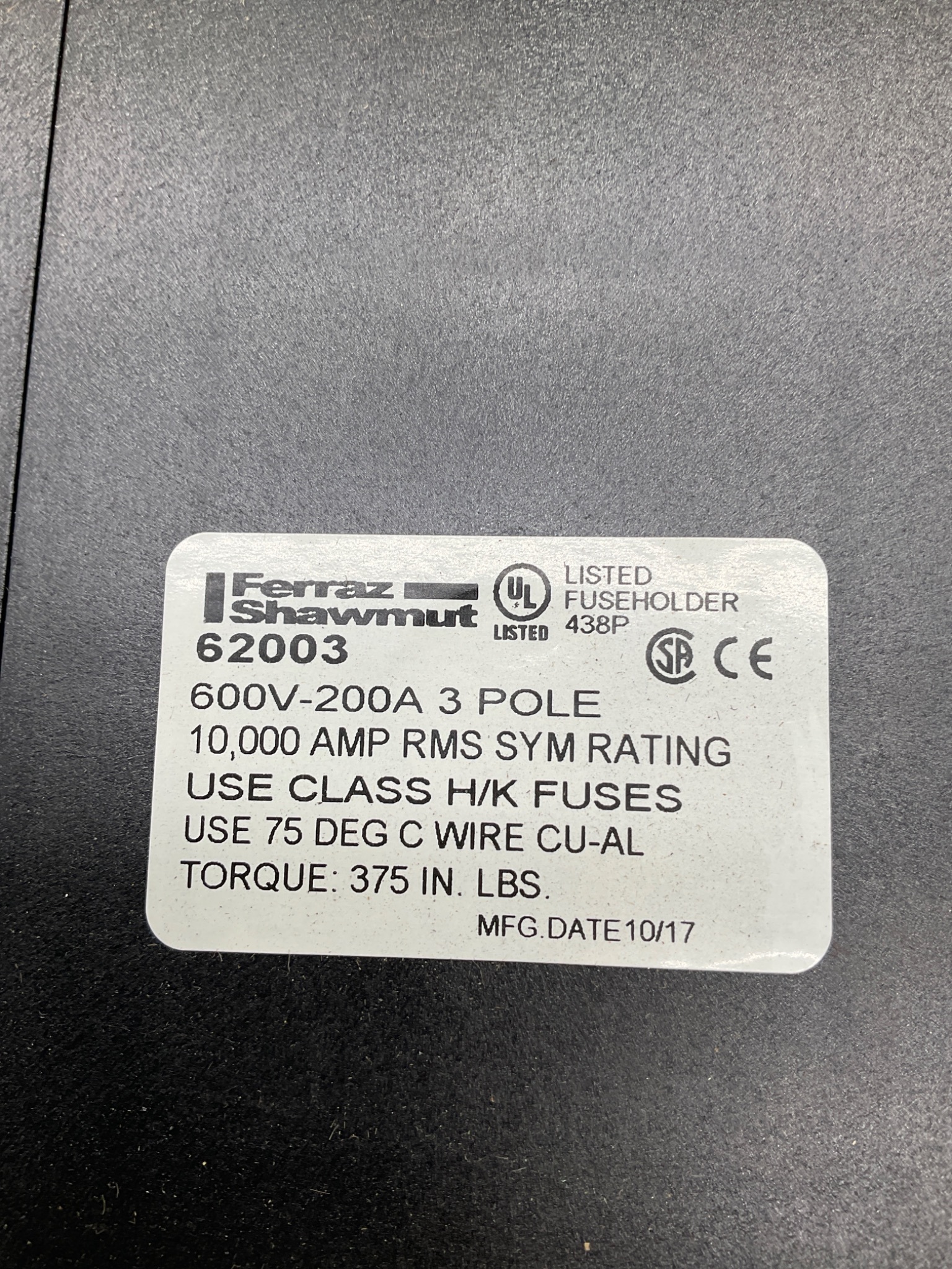 FERRAZ SHAWMUT 62003 3-Pole Fuse Holder 600V 200A NEW 2